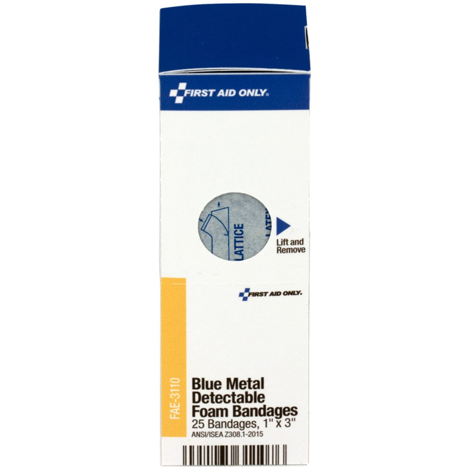 First Aid Only Smart Compliance Foam Metal Detectable Bandage Refill, 4-7/16inH x 2inW x 1-3/4inD,  Blue, Pack Of 25 Bandages