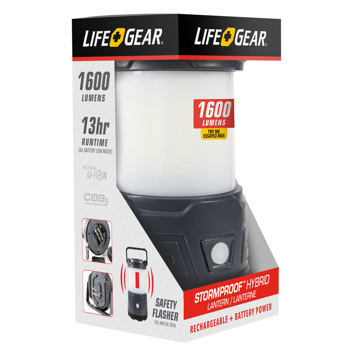 LifeGear 1,600-Lumen Hybrid Battery/USB-Rechargeable Multi-Mode LED Lantern and Power Bank, Black, 41-3776 - Image 6
