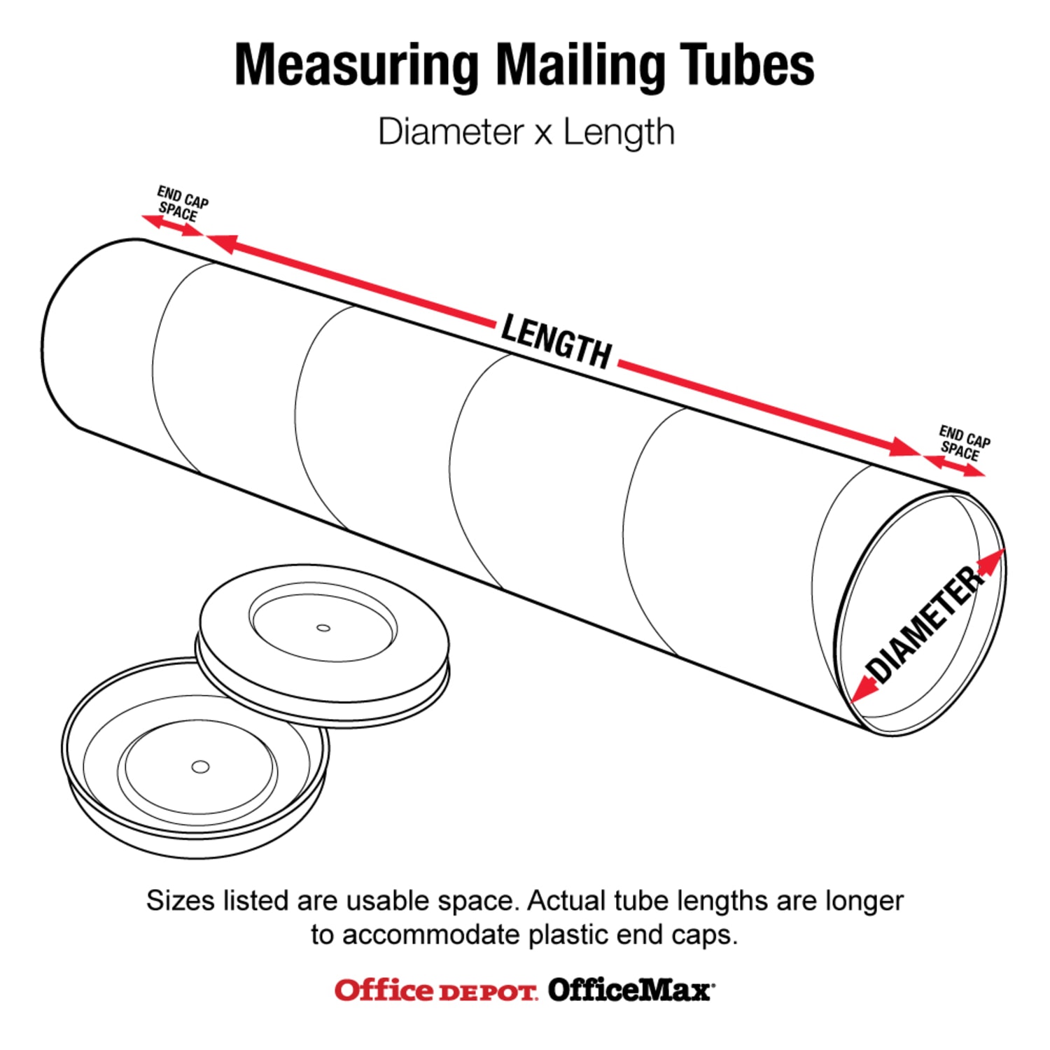 Office Depot Brand White Mailing Tubes With Plastic Endcaps, 3in x 30in, 80% Recycled, Pack Of 24 - Image 3
