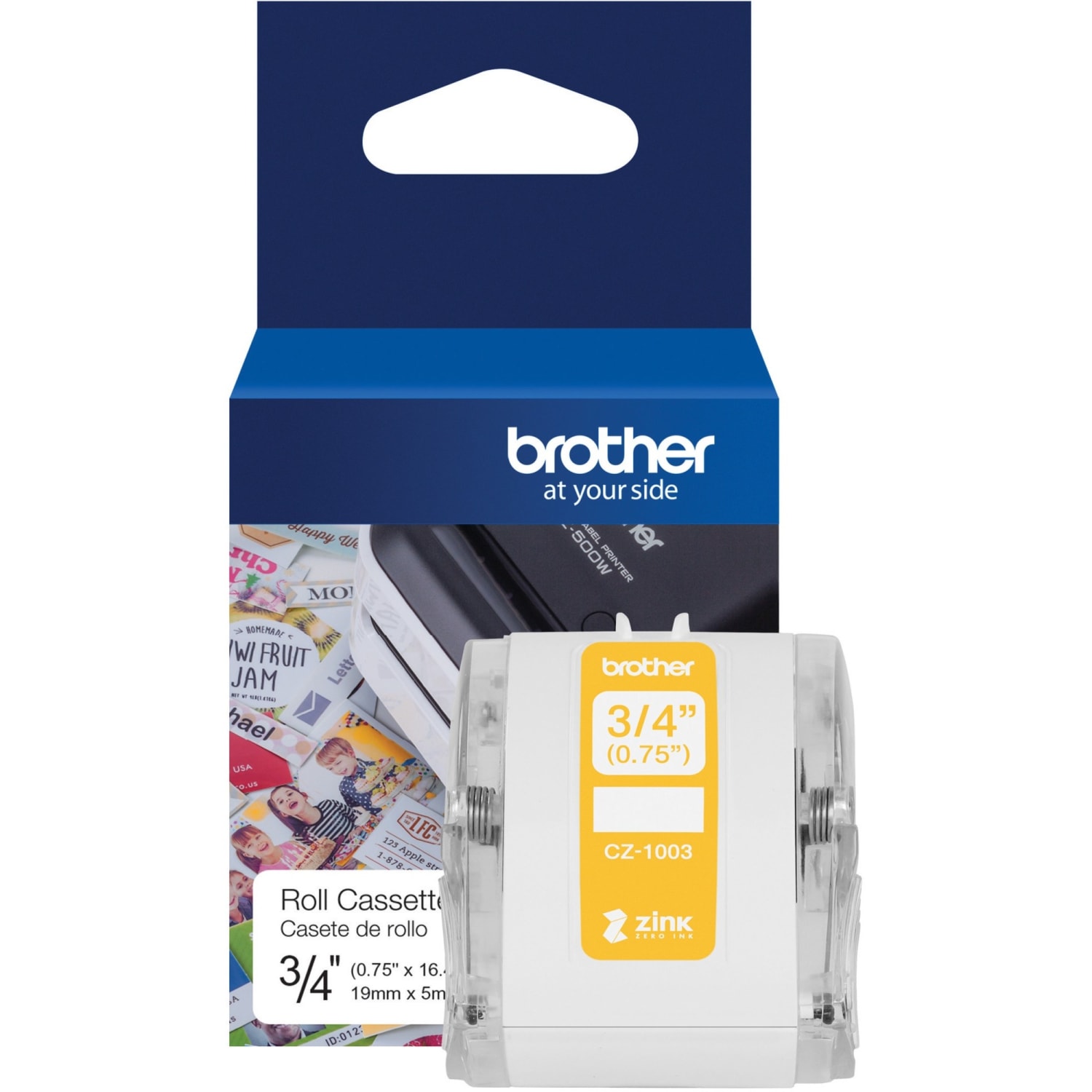 Brother Genuine CZ-1003 continuous -3/4" (0.75in) 19 mm wide x 16.4 ft. (5 m) long label roll featuring Zero Ink technology - CZ1003