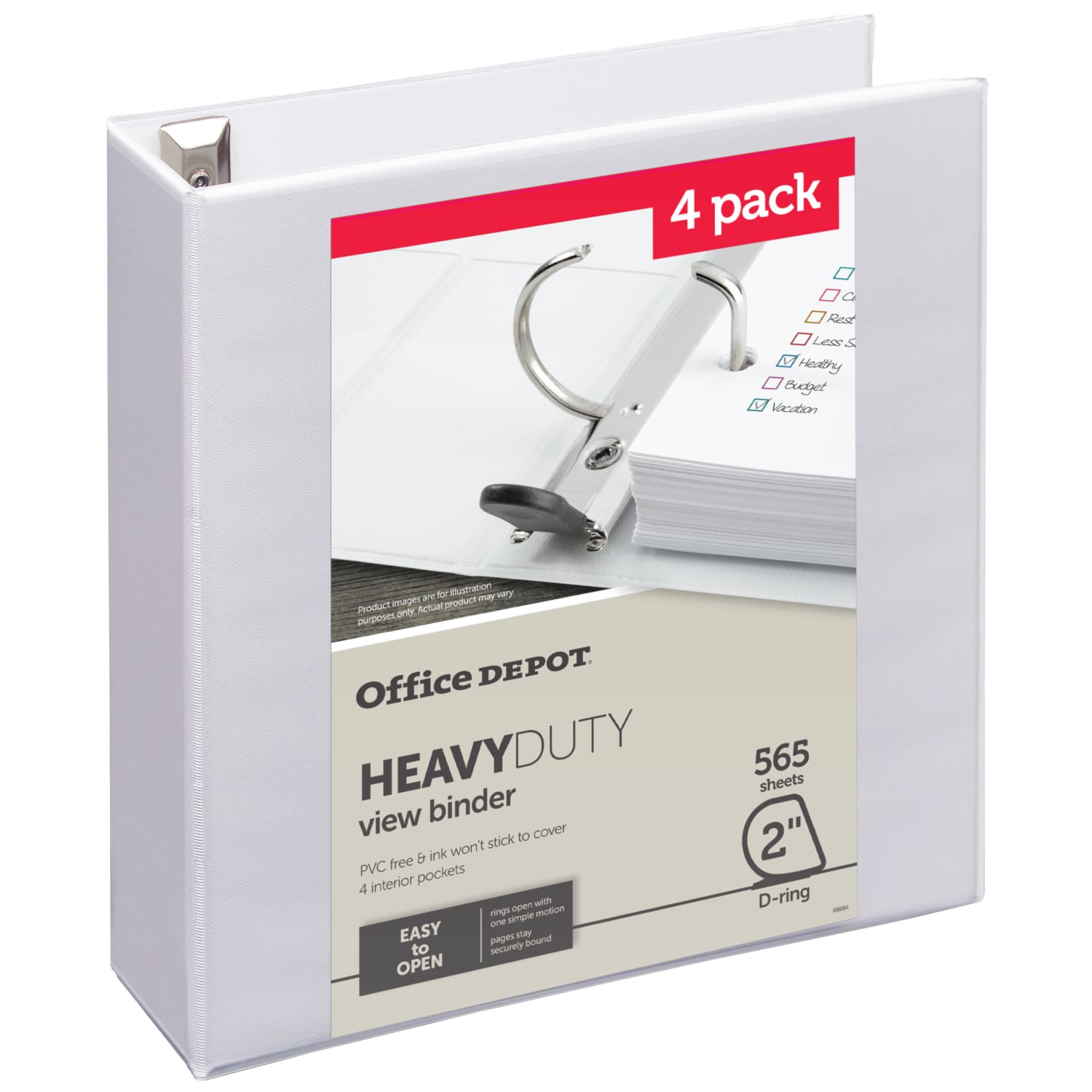 Office Depot Heavy-Duty View 3-Ring Binder, 2in D-Rings, White, 49% Recycled, Pack Of 4 - Image 4