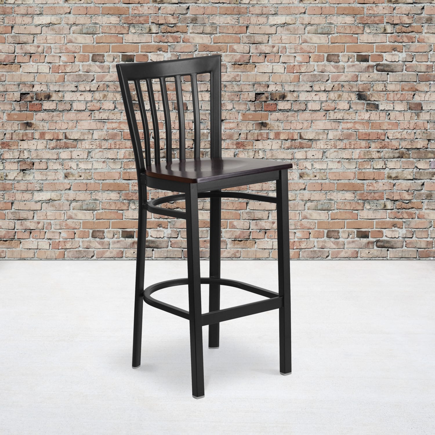 Flash Furniture Wood/Metal Restaurant Barstool With School House Back, Walnut/Black