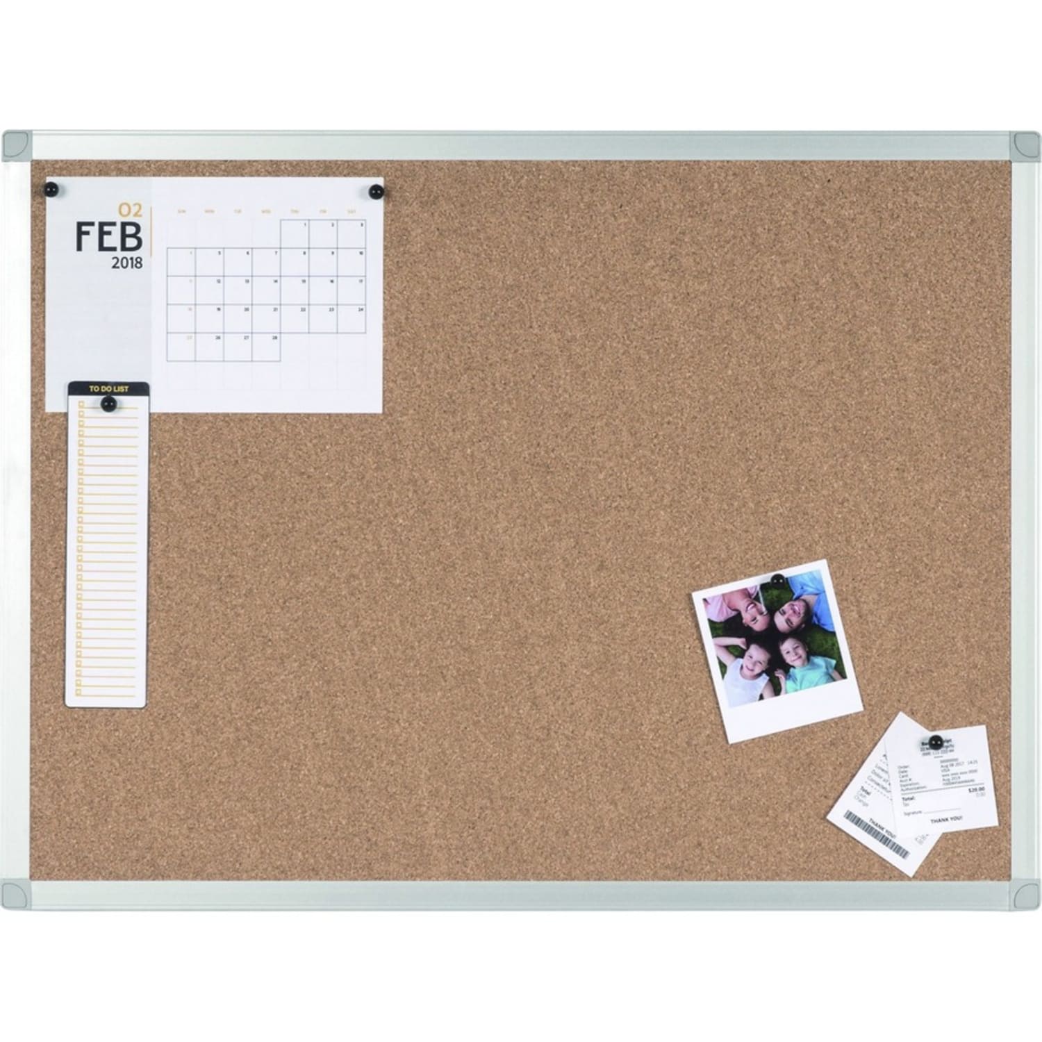 Bi silque Ayda Cork Bulletin Board, 24in x 36in, Aluminum Frame With Silver Finish - Image 4