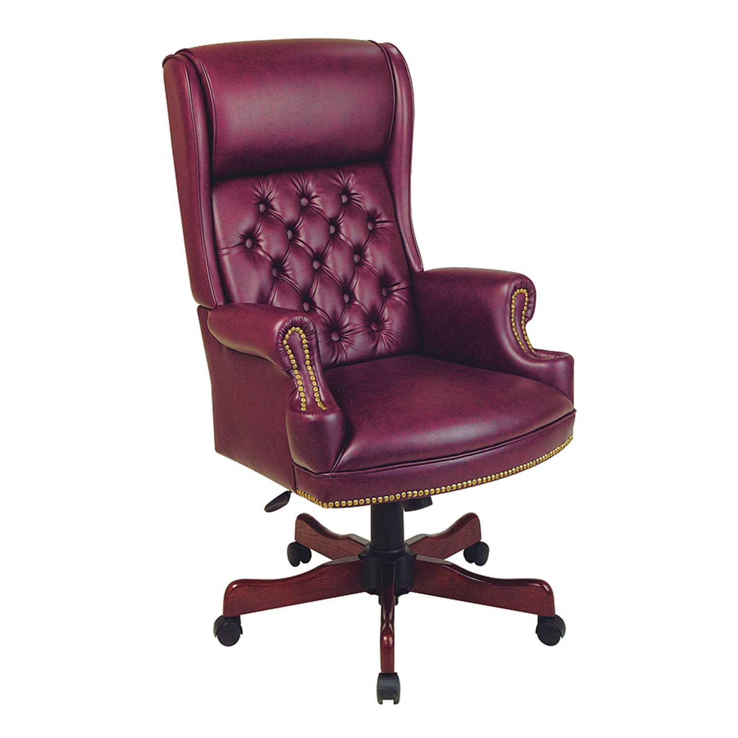 Office Star Traditional Ergonomic High-Back Chair With Built-In Headrest, Oxblood Burgundy/Mahogany