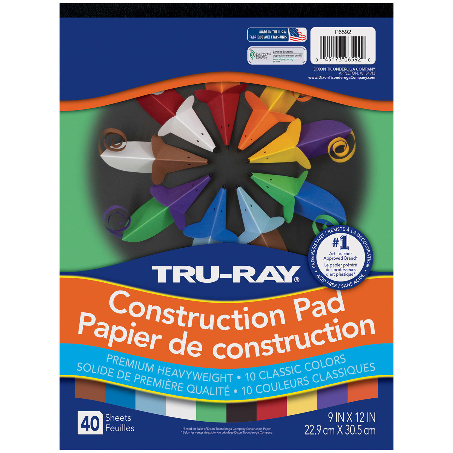 Tru-Ray Construction Paper Pad, Heavyweight, 9in x 12in, 10 Classic Colors, 40 Sheets Per Pad, Pack Of 6 Pads - Image 3