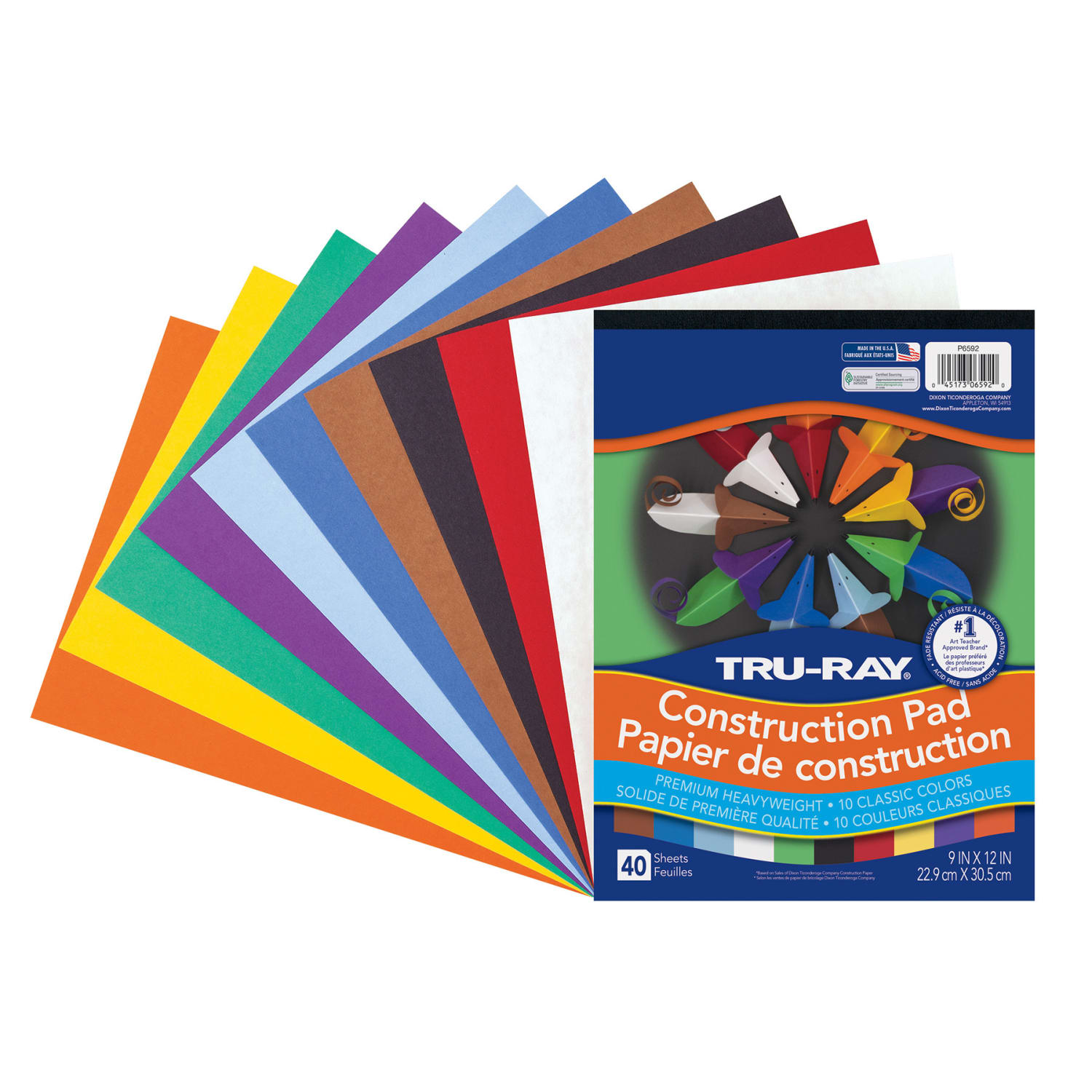 Tru-Ray Construction Paper Pad, Heavyweight, 9in x 12in, 10 Classic Colors, 40 Sheets Per Pad, Pack Of 6 Pads - Image 4