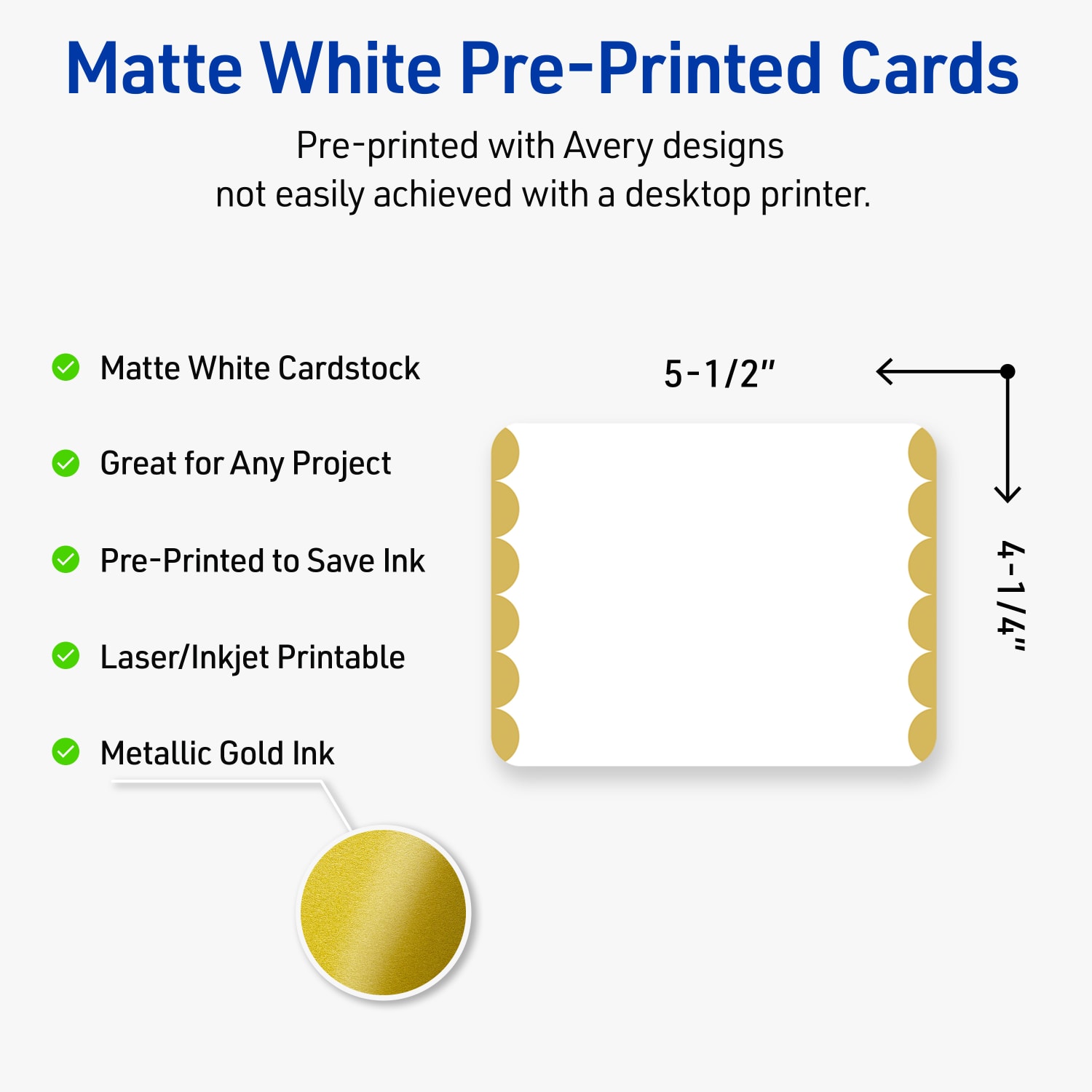 Avery Printable Postcards With Sure Feed Technology, 4.25in x 5-1/2in, Matte White With Preprinted Gold Dots Edge, Pack Of 20 - Image 4