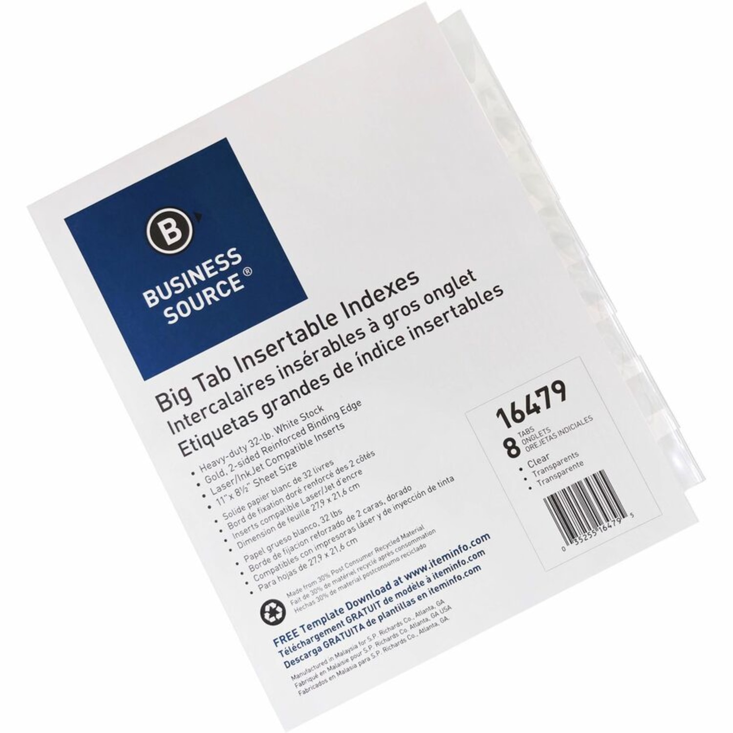 Business Source Tear-resistant Clear Tab Index Dividers - 8 Tab(s) - 8.5in Divider Width x 11in Divider Length - Letter - White Divider - Clear Tab(s) - 100% Recycled - Tear Resistant - 8 / Set - Image 5