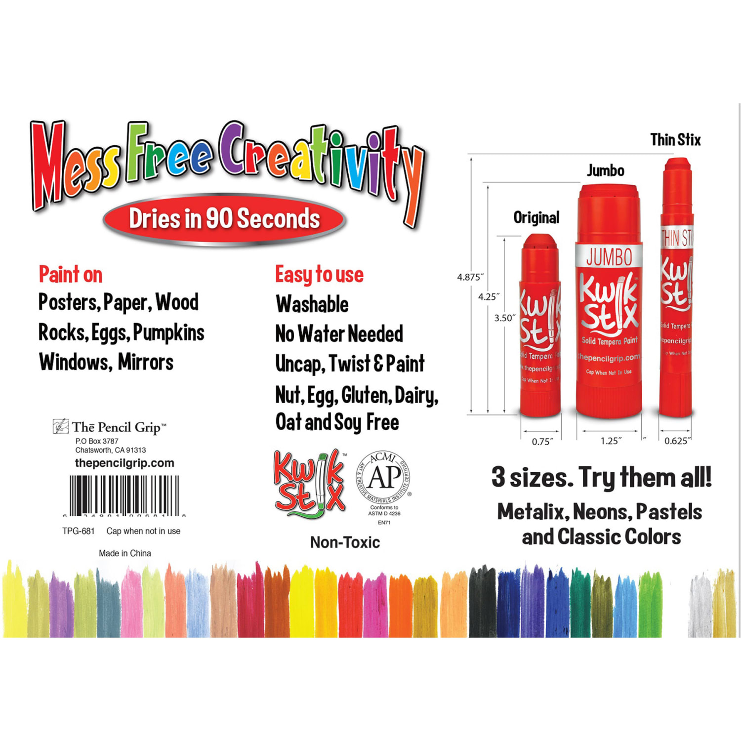 The Pencil Grip Kwik Stix Solid Tempera Paint Sticks, 10 mL, Assorted, Pack Of 30 Sticks - Image 4