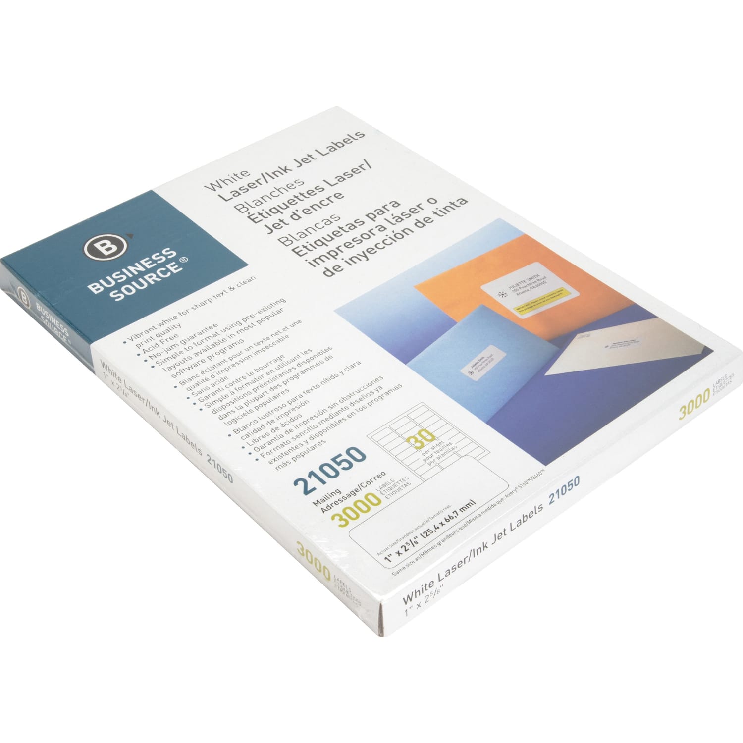 Business Source Bright White Premium-quality Address Labels - 1inx 2 5/8in - Permanent Adhesive - Rectangle - 21050 - Image 3