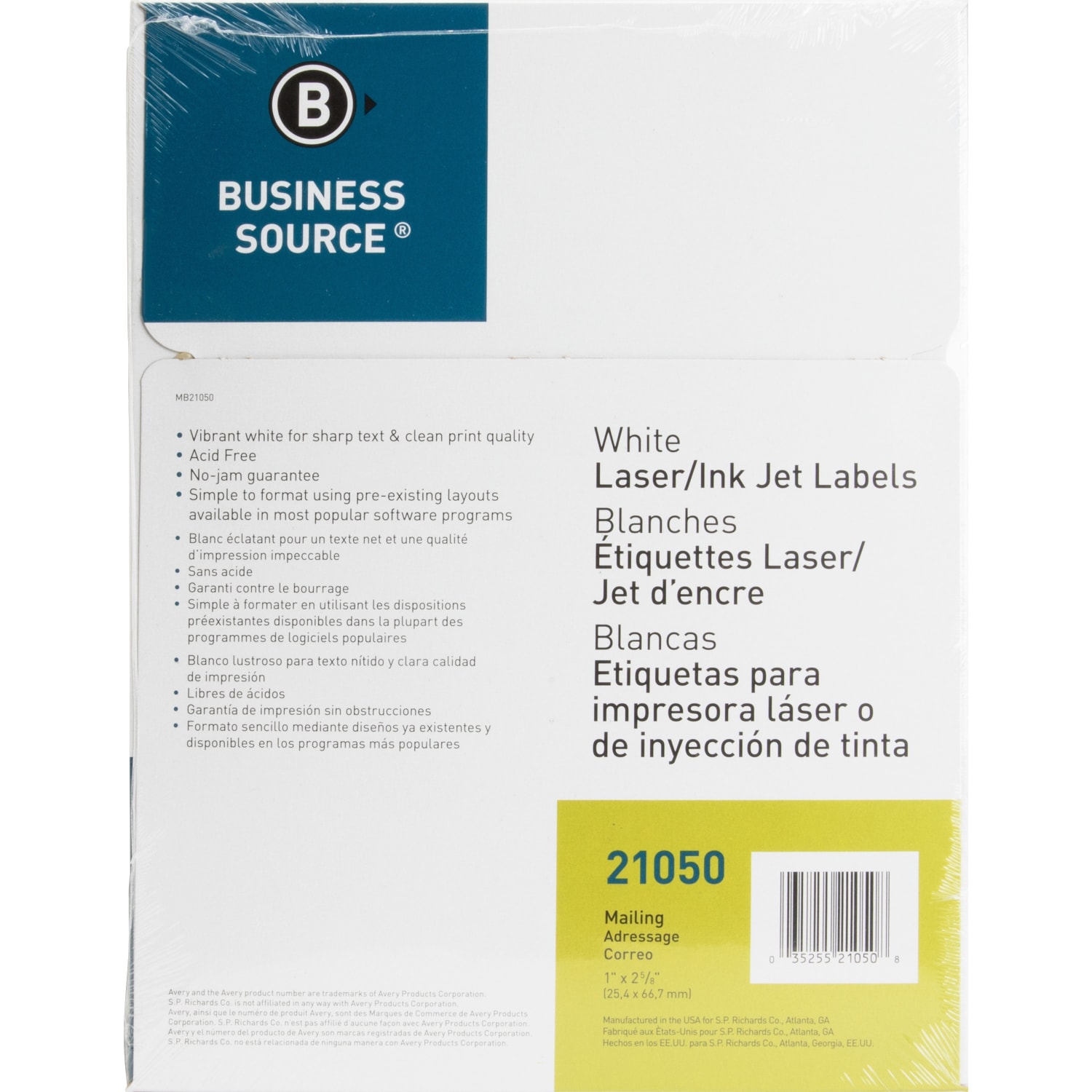 Business Source Bright White Premium-quality Address Labels - 1inx 2 5/8in - Permanent Adhesive - Rectangle - 21050 - Image 5