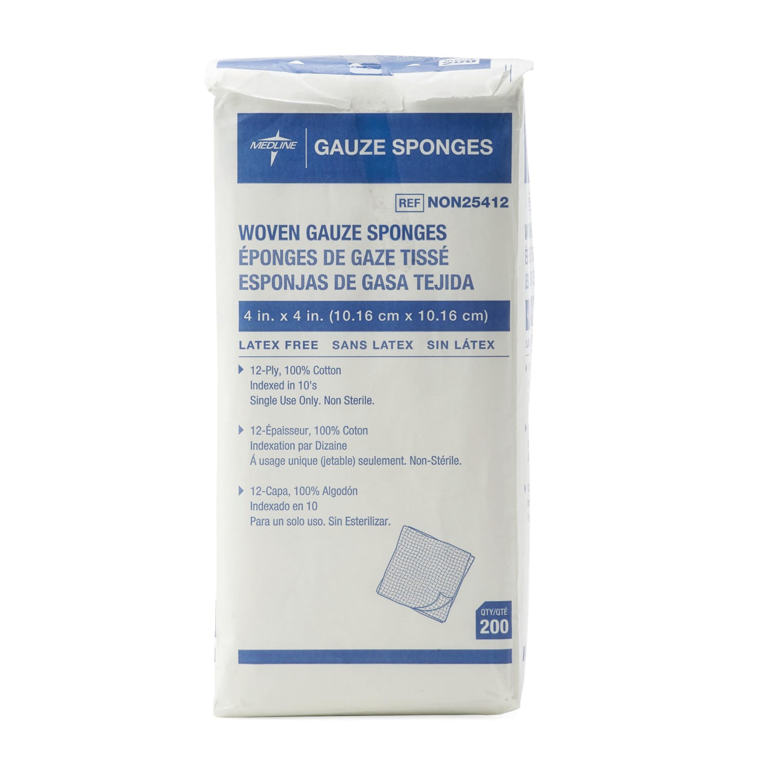 Medline Nonsterile Woven Gauze Sponges - 12 Ply - 4in Width x 4in Length - White - 200 / Box - Image 3