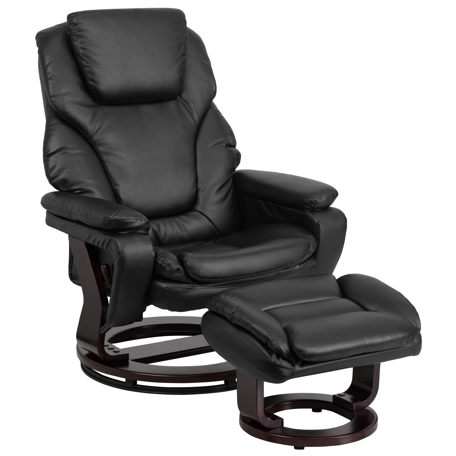 Flash Furniture Contemporary Swivel Recliner And Ottoman, Black/Mahogany - Image 3