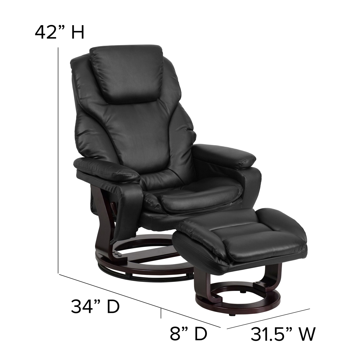 Flash Furniture Contemporary Swivel Recliner And Ottoman, Black/Mahogany - Image 5