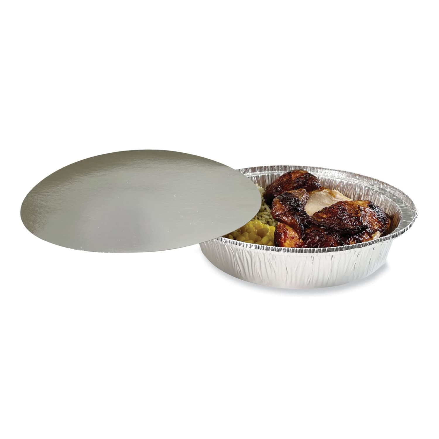 Boardwalk Round Aluminum To-Go Container Lids, Flat, 9in, Silver, Carton Of 500 Lids - Image 4
