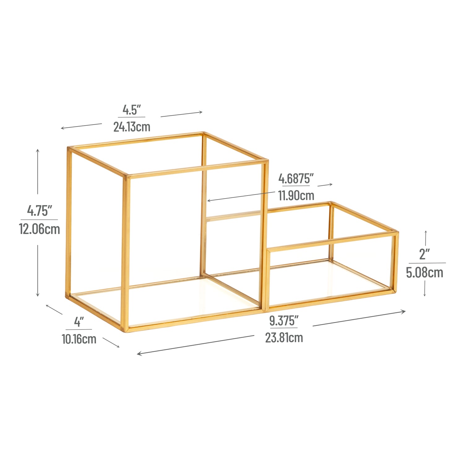 Mind Reader 2-Compartment Glass Catch-All Tray with Copper Trim, 4-3/4inH x 9-3/8inW x 4inD, Clear, Total Quantity 1 - Image 4