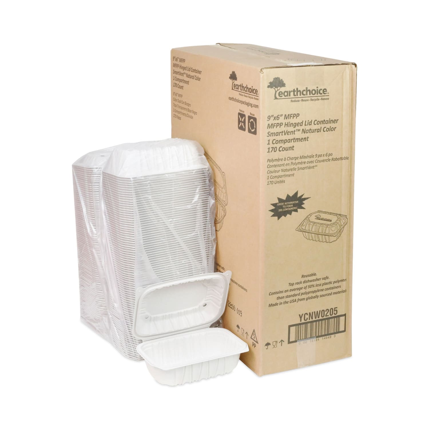 Pactiv Evergreen EarthChoice Vented Microwavable MFPP Hinged Lid Containers, 3-1/8inH x 9inW x 6inD, White, Carton Of 170 Containers - Image 6