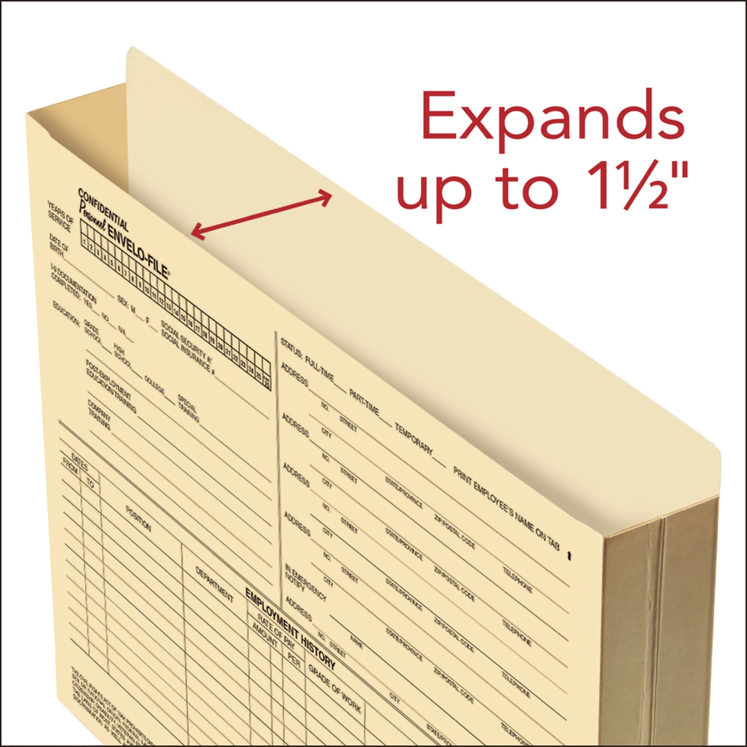 ComplyRight Expandable Personnel Envelo-Files, 11 3/4in x 9 1/2in x 1 1/2in, Pack Of 25 - Image 4