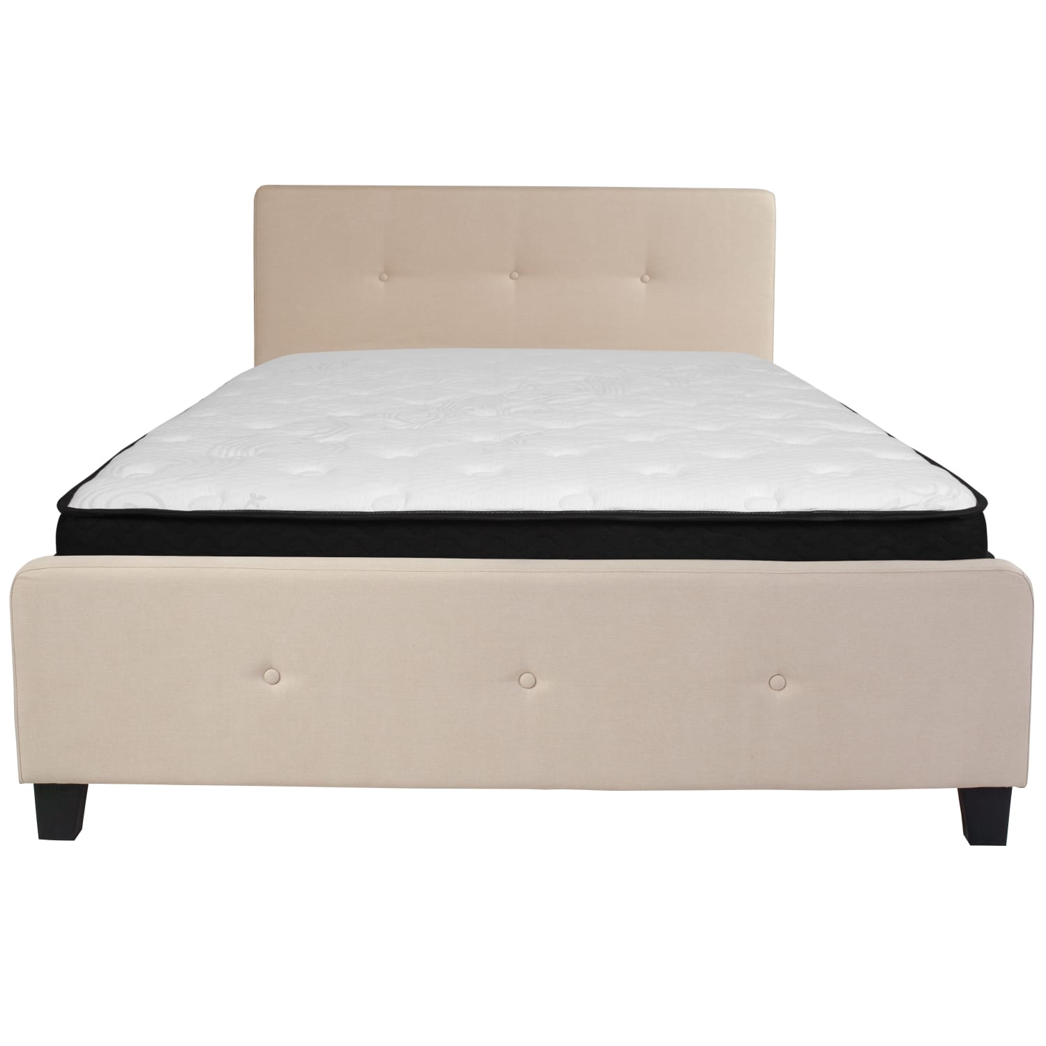 Flash Furniture Tribeca Button Tufted Upholstered Platform Bed with Memory Foam Pocket Spring Mattress, Queen, 48inH x 63inW x 85-1/4inL, Beige - Image 6