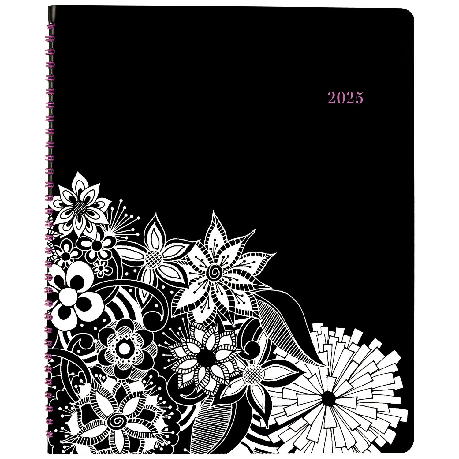 Cambridge FloraDoodle 2025 Weekly Monthly Appointment Book Planner, Black/White, Large, 8 1/2in x 11in