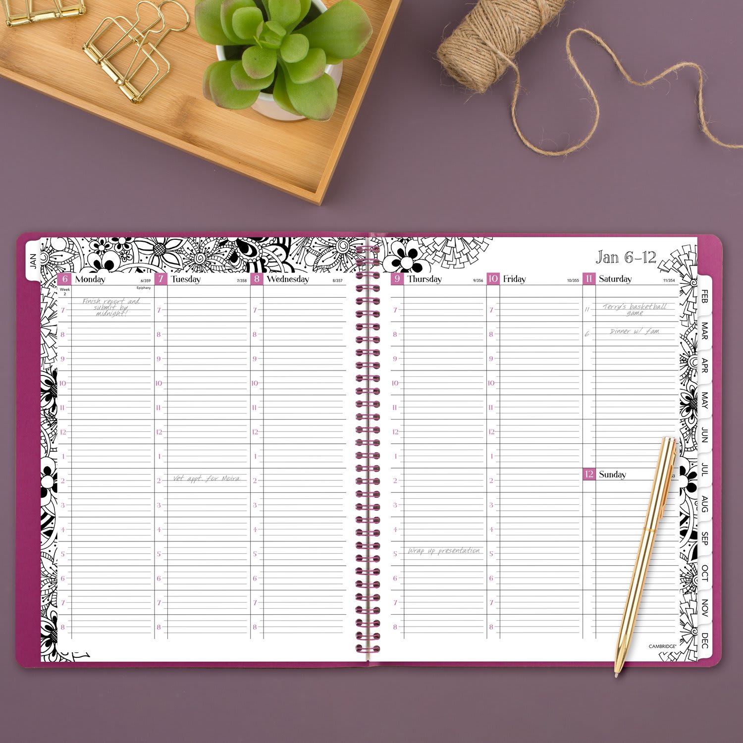 Cambridge FloraDoodle 2025 Weekly Monthly Appointment Book Planner, Black/White, Large, 8 1/2in x 11in - Image 3