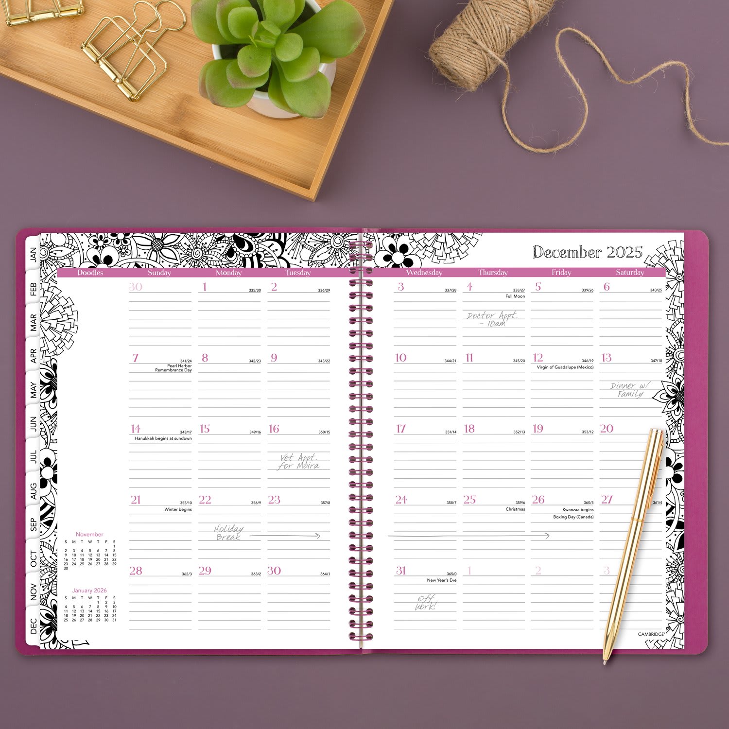 Cambridge FloraDoodle 2025 Weekly Monthly Appointment Book Planner, Black/White, Large, 8 1/2in x 11in - Image 4