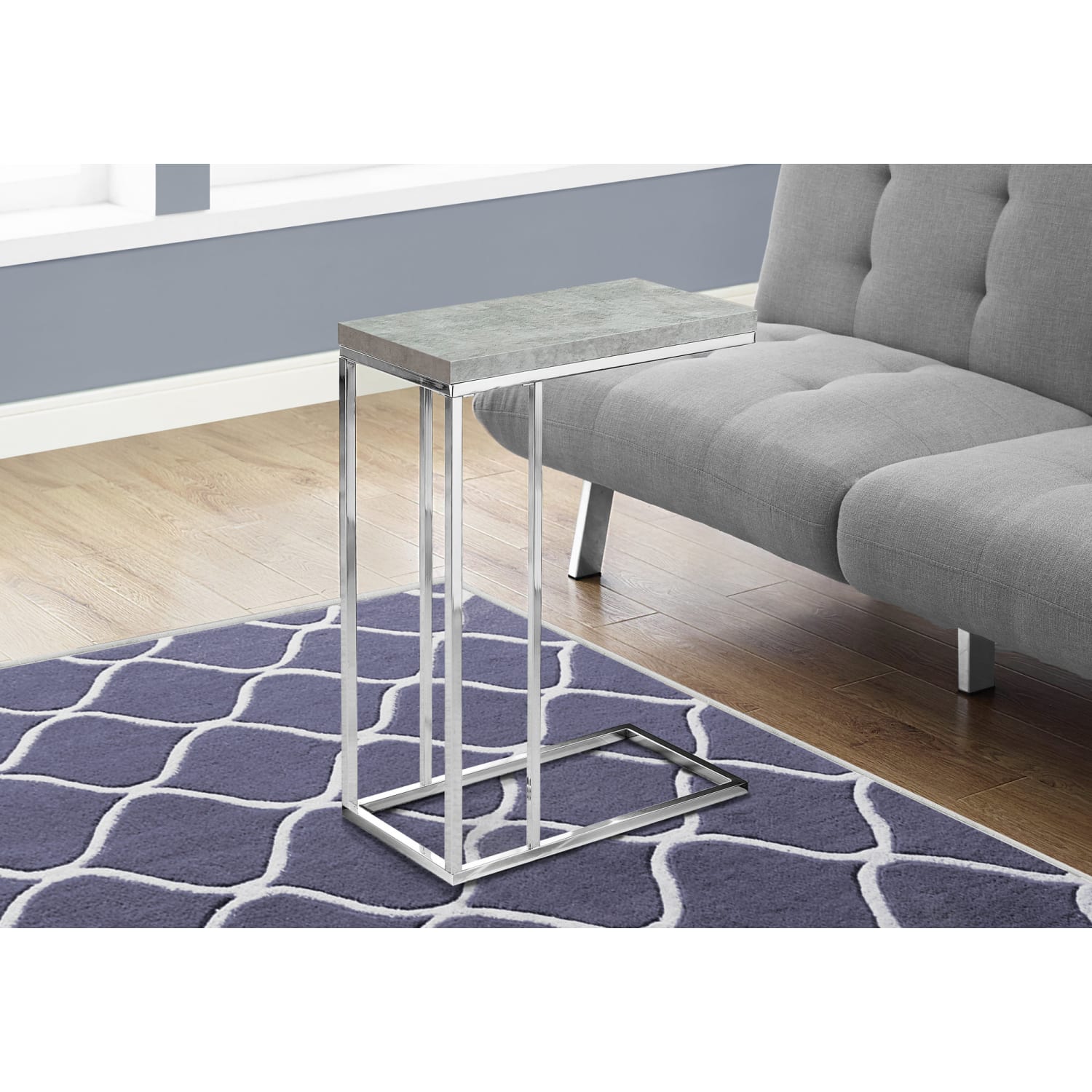 Monarch Specialties Zachary Accent Table, 25-1/4inH x 10-1/4inW x 18-1/4inD, Gray Cement/Chrome - Image 3