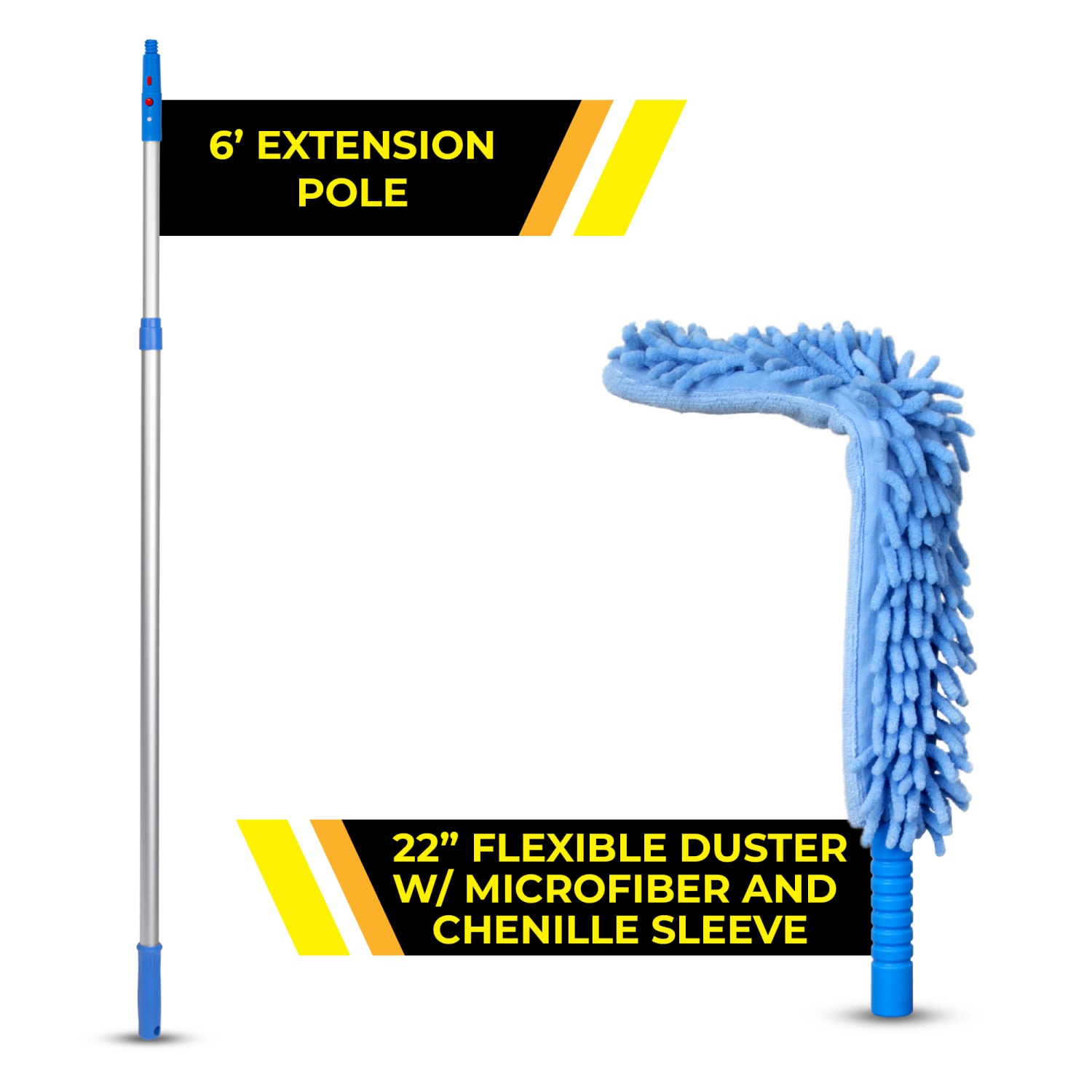 Gritt Commercial 22in Flexible Wand Duster With Microfiber and Chenille Sleeve and 6ft Telescopic Pole - Image 6