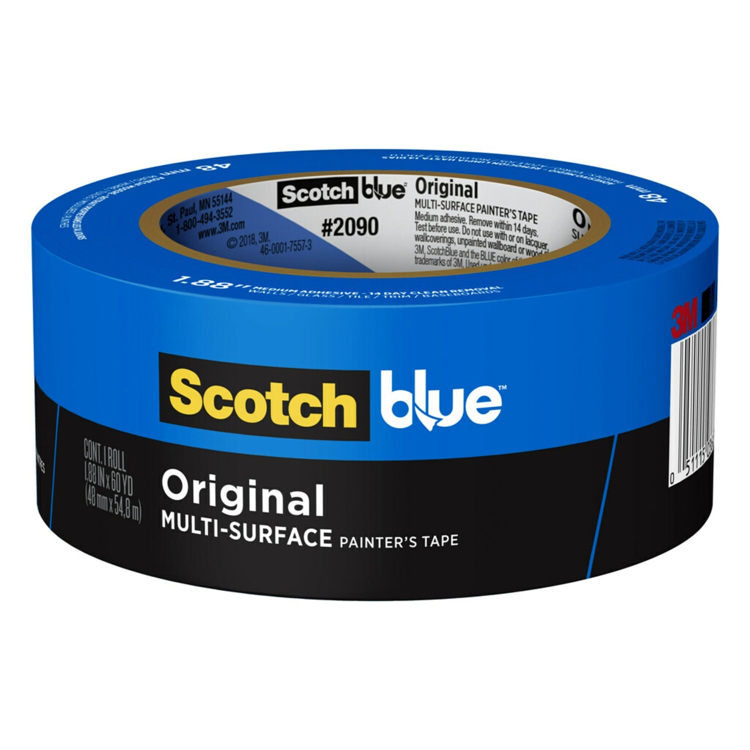 ScotchBlue Original Multi-Surface Painters Tape, 1 Tape Roll, 2 in x 60 yd, 3in Core, Blue - 20902A