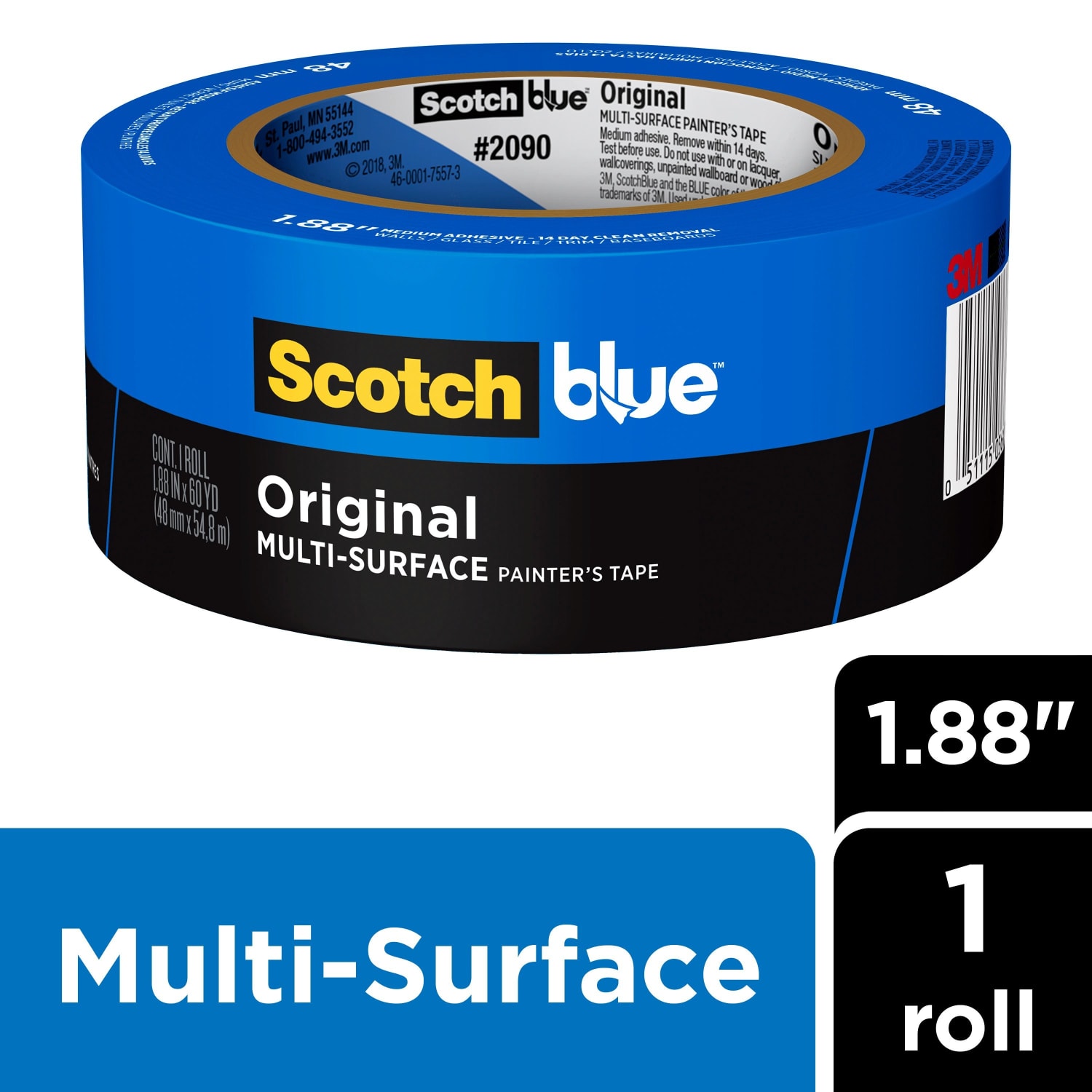 ScotchBlue Original Multi-Surface Painters Tape, 1 Tape Roll, 2 in x 60 yd, 3in Core, Paint Tape Protects Surfaces and Removes Easily, Multi-Surface Painting Tape for Indoor and Outdoor Use, Blue - Image 3