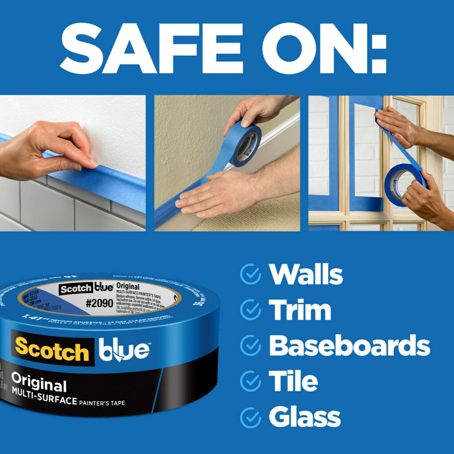 ScotchBlue Original Multi-Surface Painters Tape, 1 Tape Roll, 2 in x 60 yd, 3in Core, Paint Tape Protects Surfaces and Removes Easily, Multi-Surface Painting Tape for Indoor and Outdoor Use, Blue - Image 4