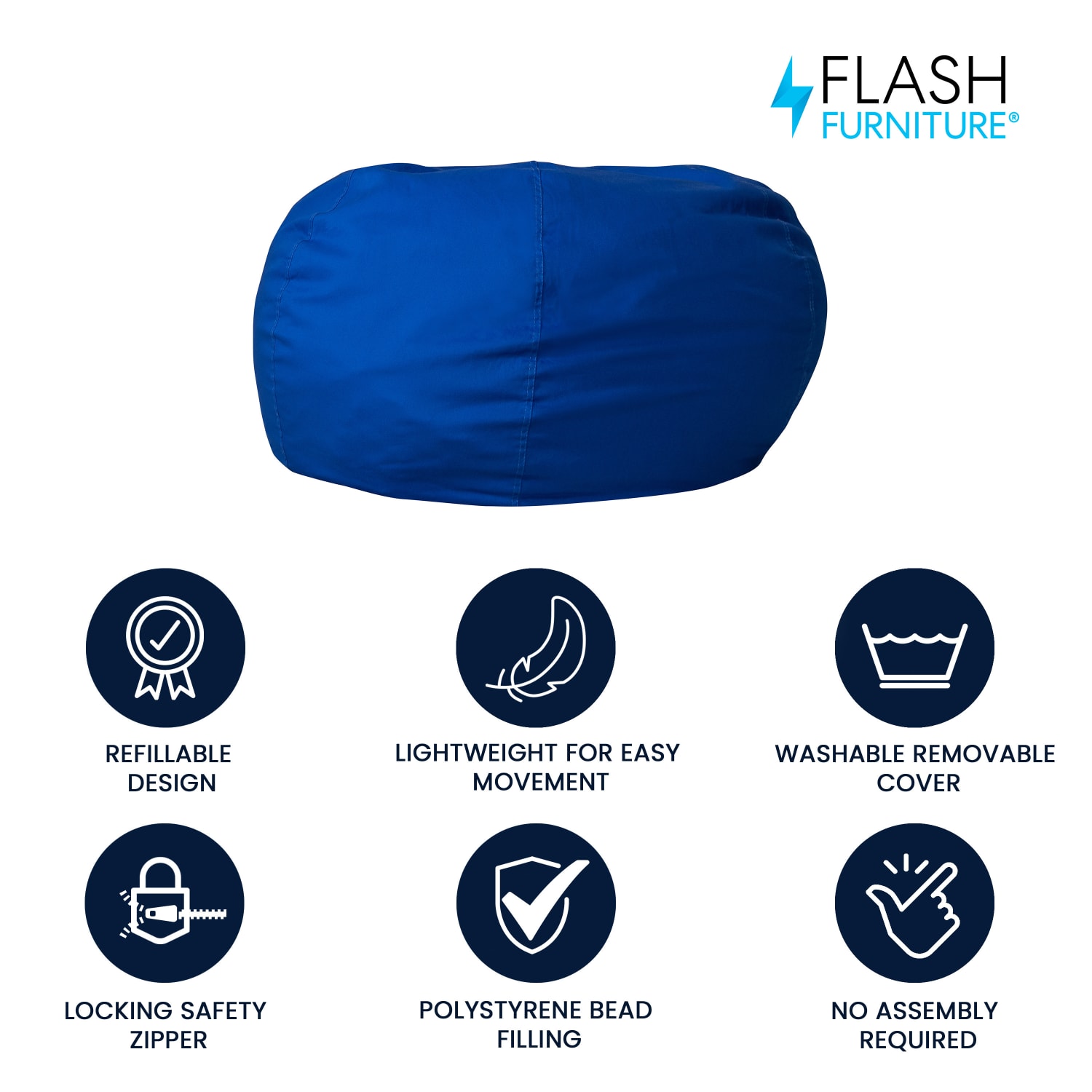 Flash Furniture Oversized Bean Bag Chair For Kids And Adults Royal Blue PopularChairscom