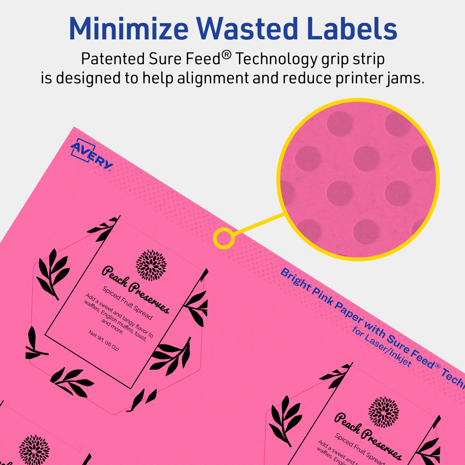 Avery Print-To-The-Edge Labels With Sure Feed Technology, 94121-BPP20, Hexagon, 2-1/2in x 2-57/64in, Matte Bright Pink, Pack of 120 - Image 5