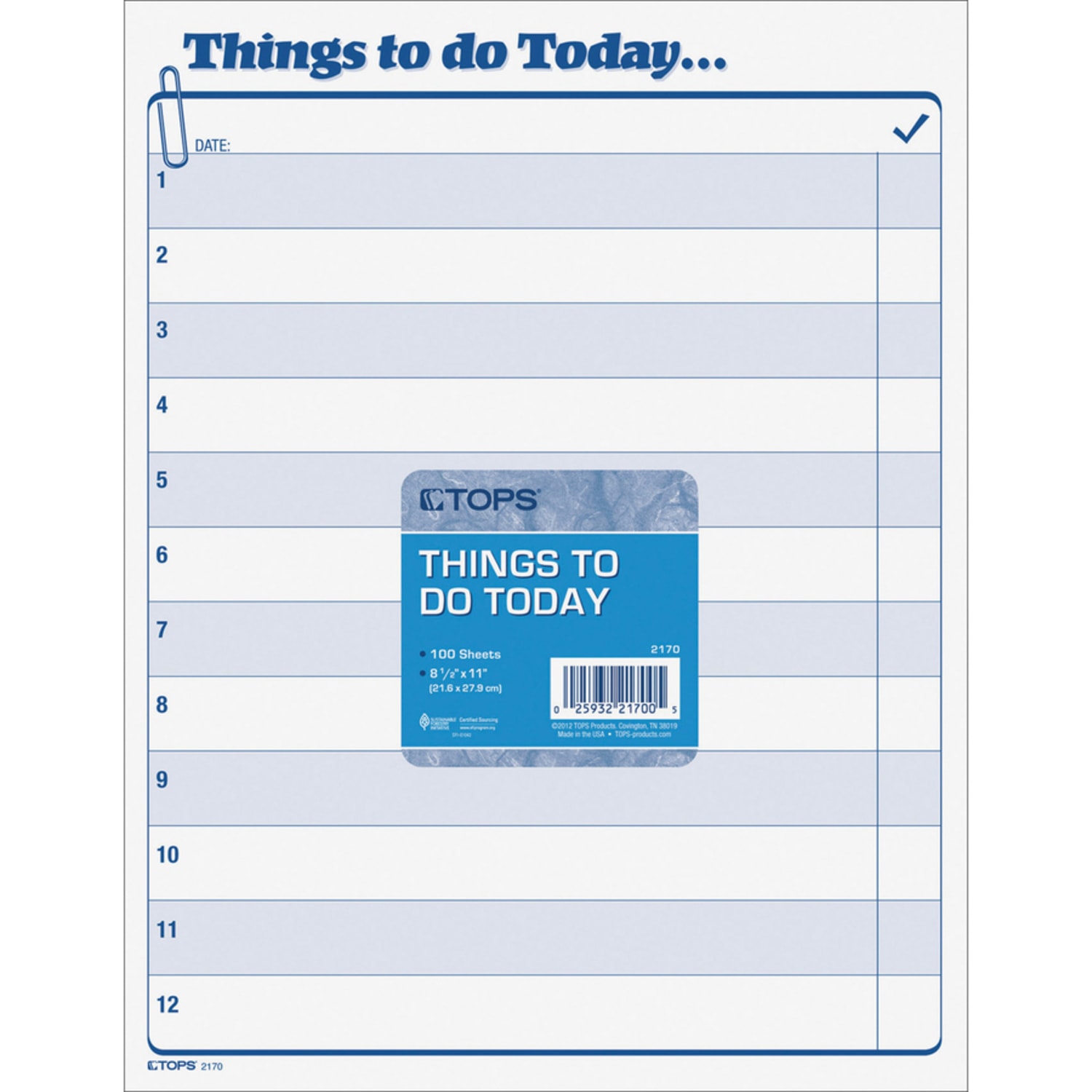 TOPS Things To Do Today Pad - 100 Sheet(s) - 11in x 8 1/2in Sheet Size - White Sheet(s) - Blue Print Color - 100 / Pad - Image 3