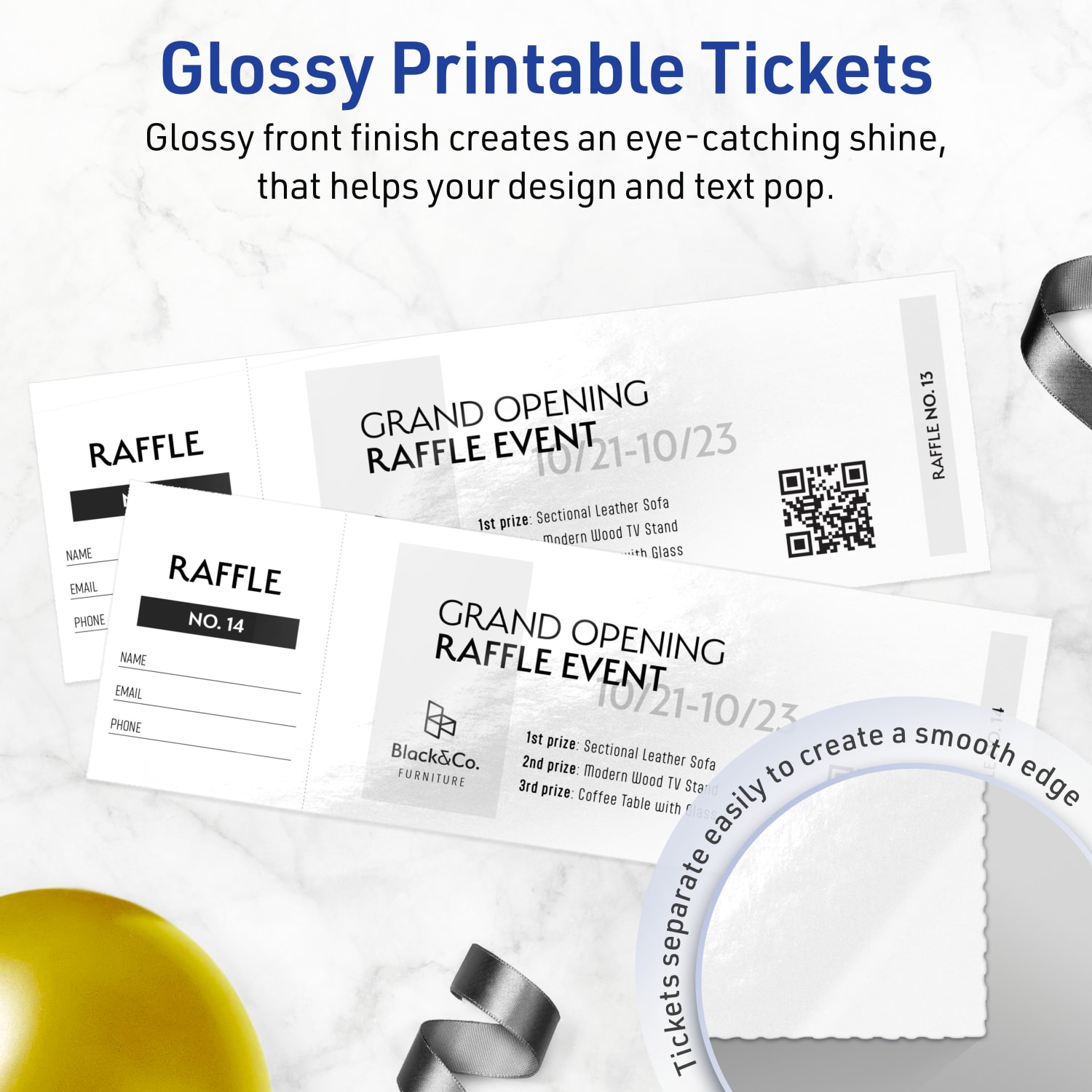 Avery Printable Tickets, 2.75inx8.5in, Glossy White, Pack Of 100 - Image 3