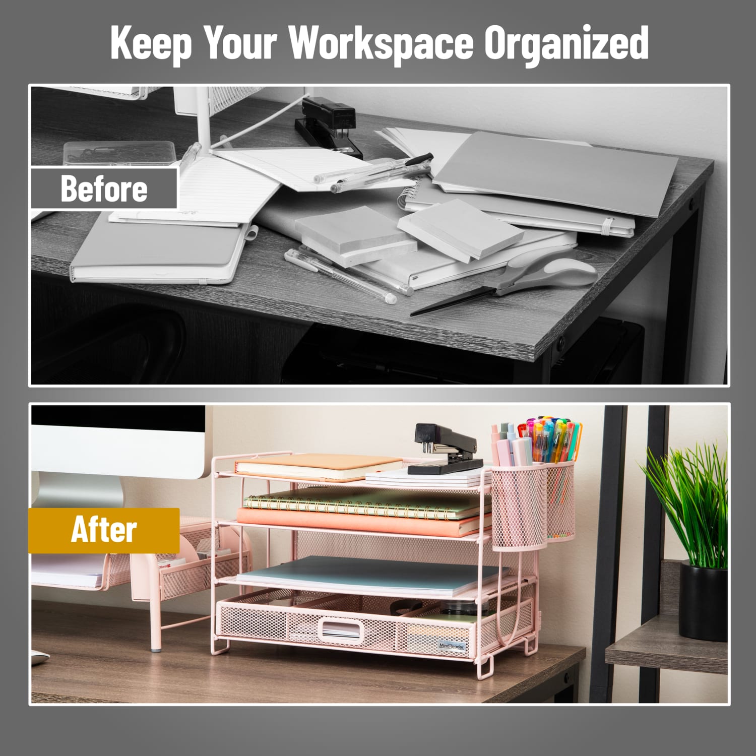 Mind Reader Mesh Desk Organizer, 9inH x 9-1/4inW X 12-3/4inD, Pink - Image 6