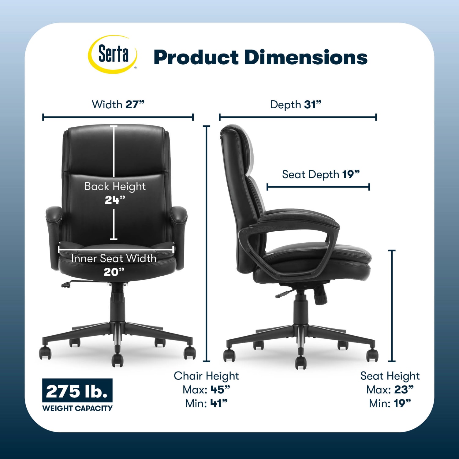 Serta Comfort Ergo Ergonomic Bonded Leather Mid-Back Executive Office Chair, Black - Image 4
