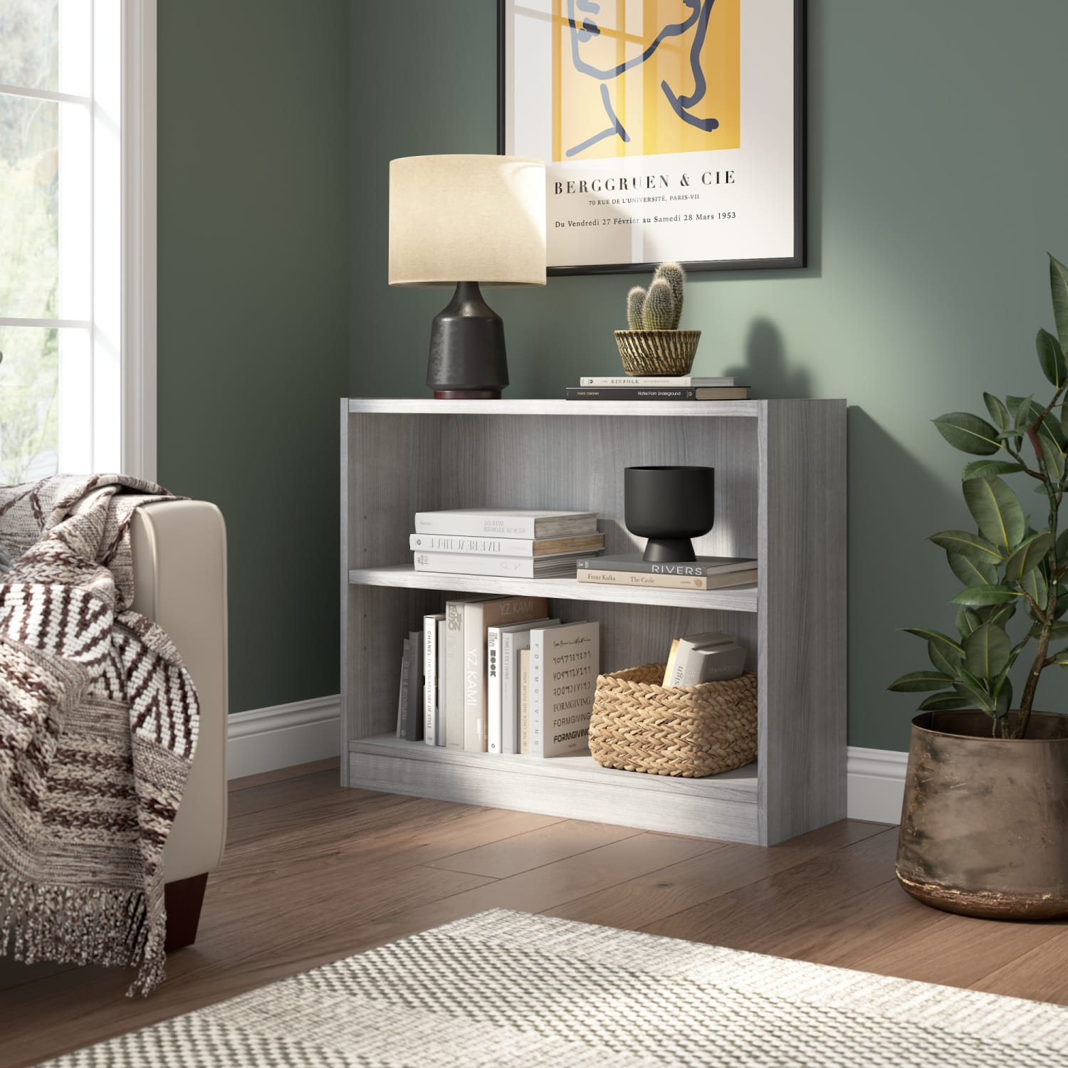 Bush Furniture 30inH Universal Small 2 Shelf Bookcase, Platinum Gray, Standard Delivery - Image 3