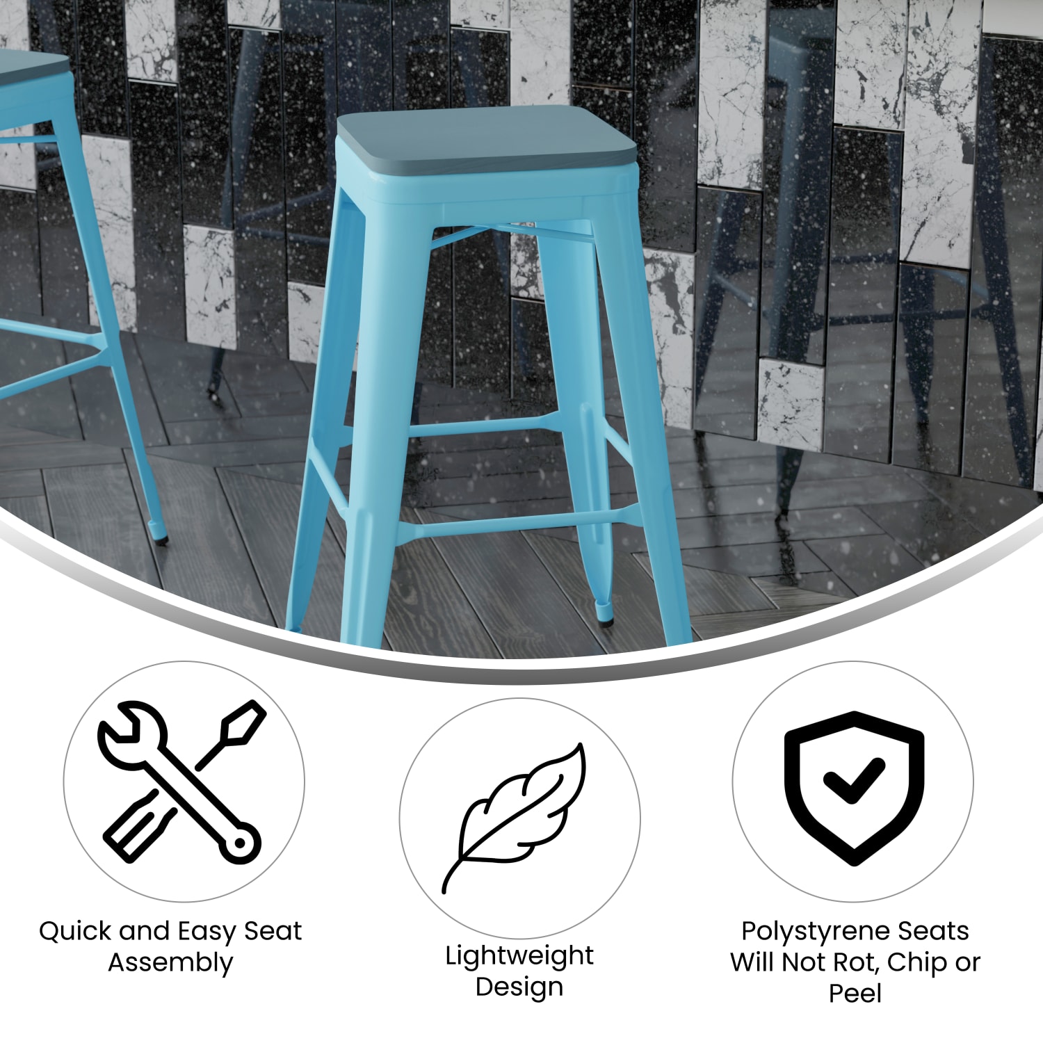 Flash Furniture Cierra Set of 4 Commercial Grade 30in High Backless Metal Indoor Bar H Stools, Teal-Blue Resin Wood Seat/Teal Frame - 4ET32030TLRPL2C - Image 4