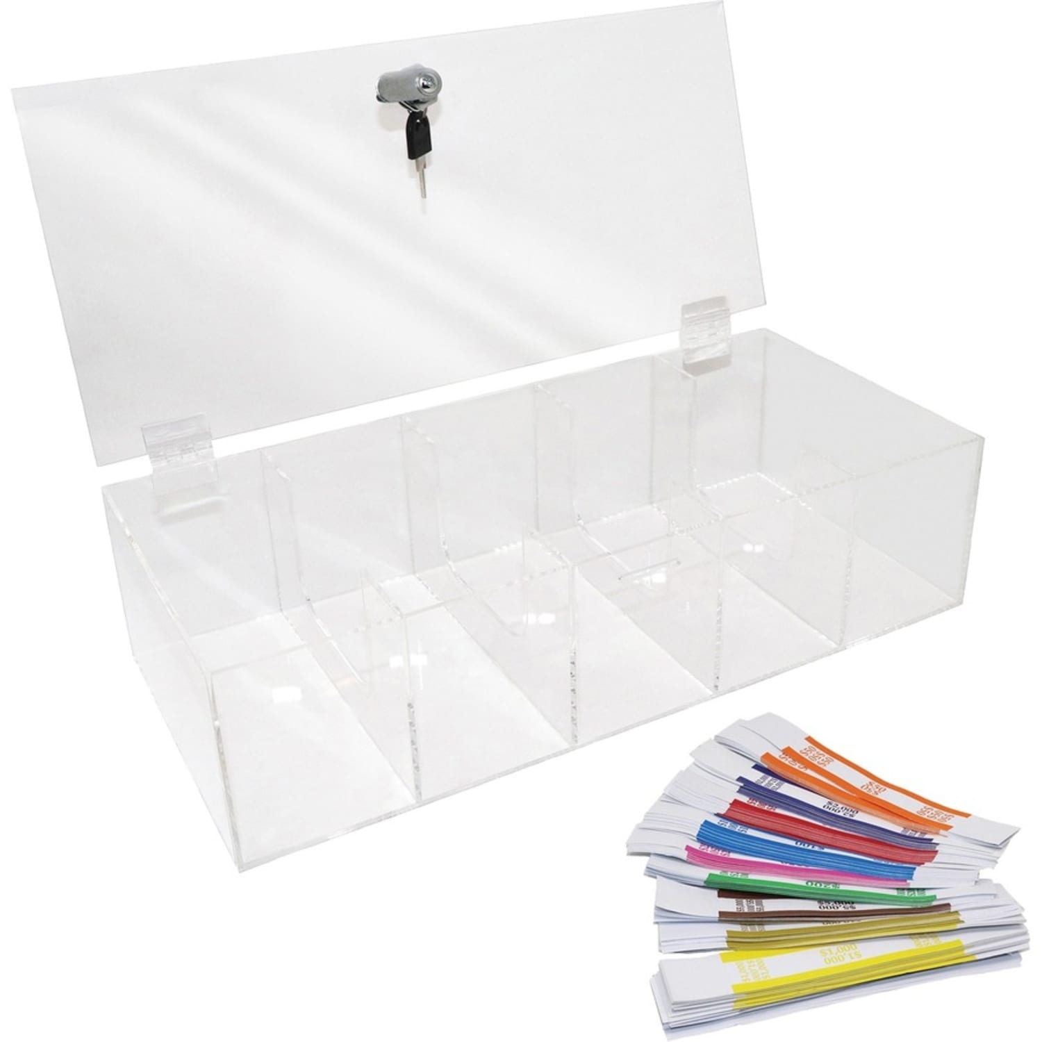 Nadex Coins ENR1-1102 5-Compartment Currency Tray with Locking Cover - Clear - 7in Height x 15.4in Width - Image 3