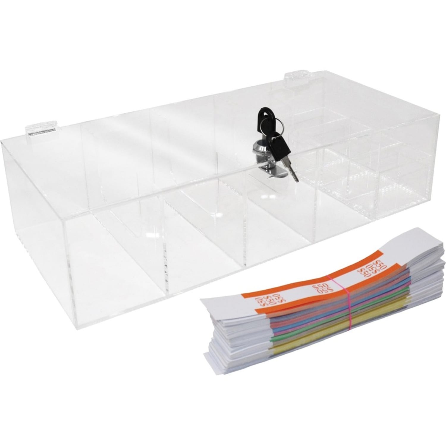 Nadex Coins ENR1-1102 5-Compartment Currency Tray with Locking Cover - Clear - 7in Height x 15.4in Width - Image 4