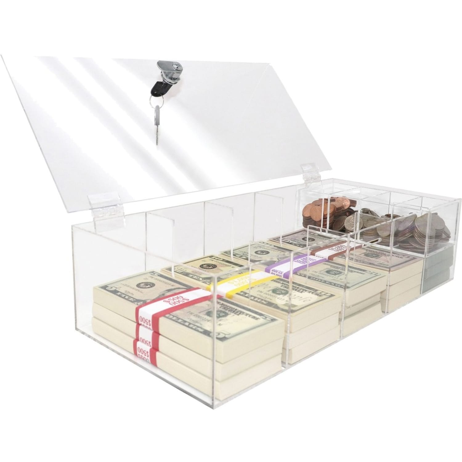Nadex Coins ENR1-1102 5-Compartment Currency Tray with Locking Cover - Clear - 7in Height x 15.4in Width - Image 5