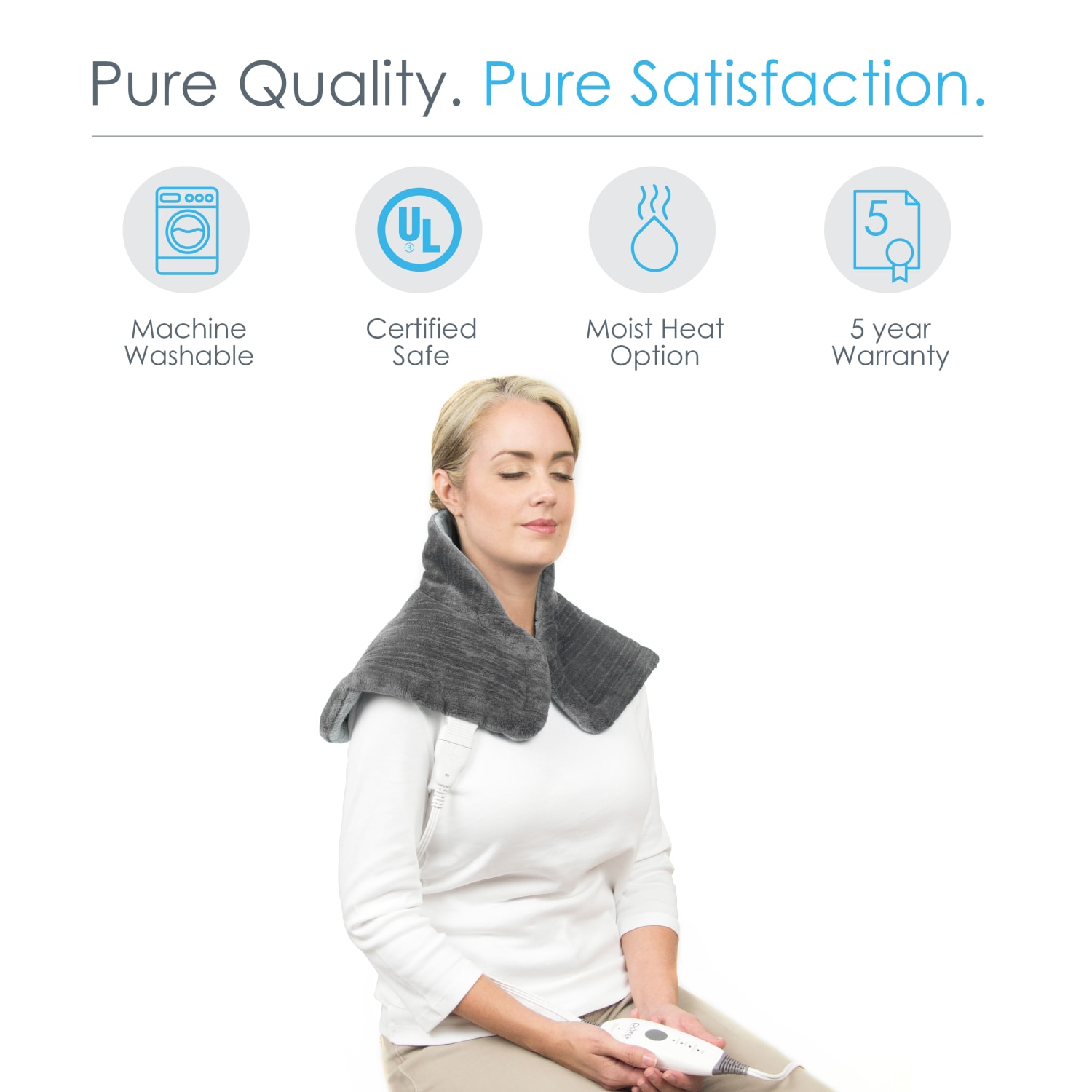 Pure Enrichment PureRelief Neck & Shoulder Heating Pad, 14in x 22in, Charcoal Gray - Image 5