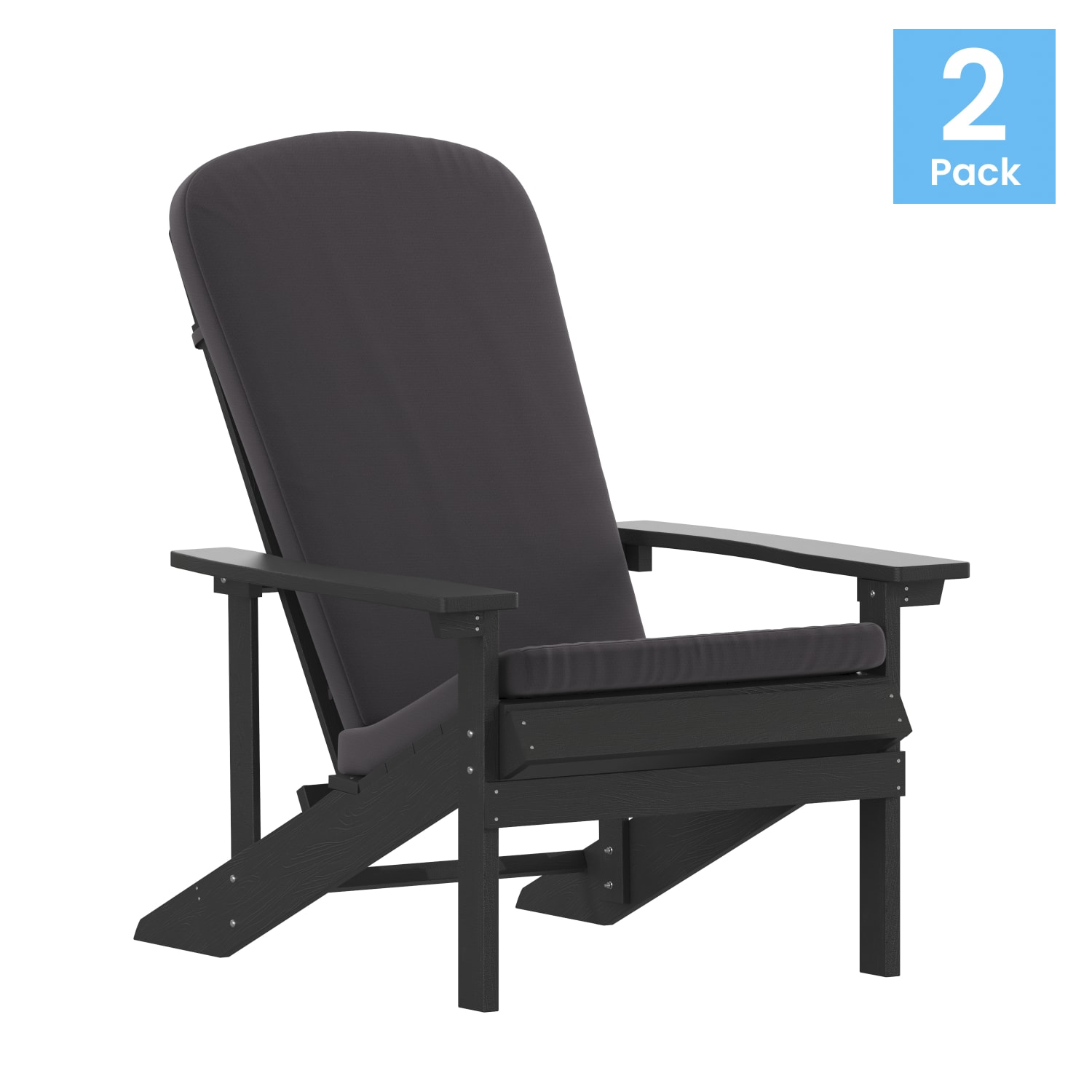 Flash Furniture Charlestown All-Weather Outdoor Furniture Adirondack Chairs With Cushions, Gray/Slate Gray, Set Of 2 Chairs - Image 3