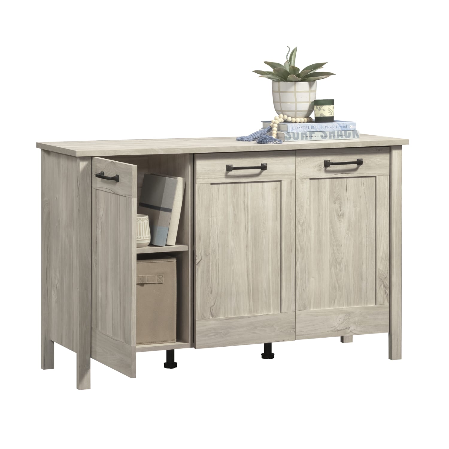 Sauder 48inW Horizontal Storage Cabinet With 3 Doors, Chalk Oak - Image 4