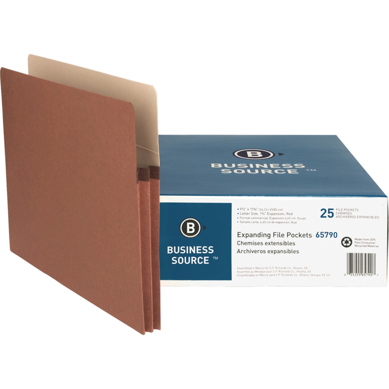 Business Source Straight Tab Cut Letter Recycled File Pocket - 8 1/2in x 11in - 1 3/4in Expansion - Redrope - Redrope - 30% Recycled - 25 / Box - Image 4