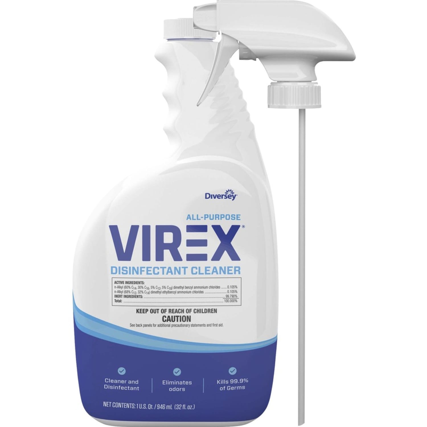Diversey All-Purpose Virex Disinfectant Cleaner - Ready-To-Use Spray - 32 fl oz (1 quart) - Citrus ScentSpray Bottle - 4 / Carton - Clear - Image 5