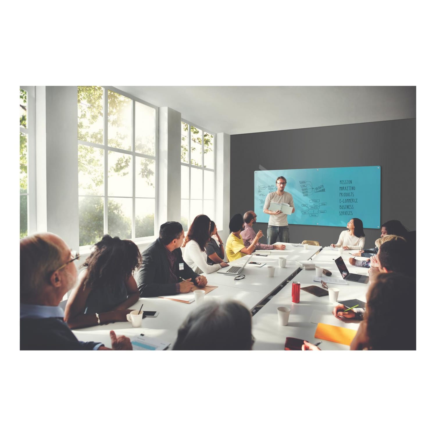 Ghent Harmony Magnetic Glass Unframed Dry-Erase Whiteboard, 24in x 36in, Blue - Image 3