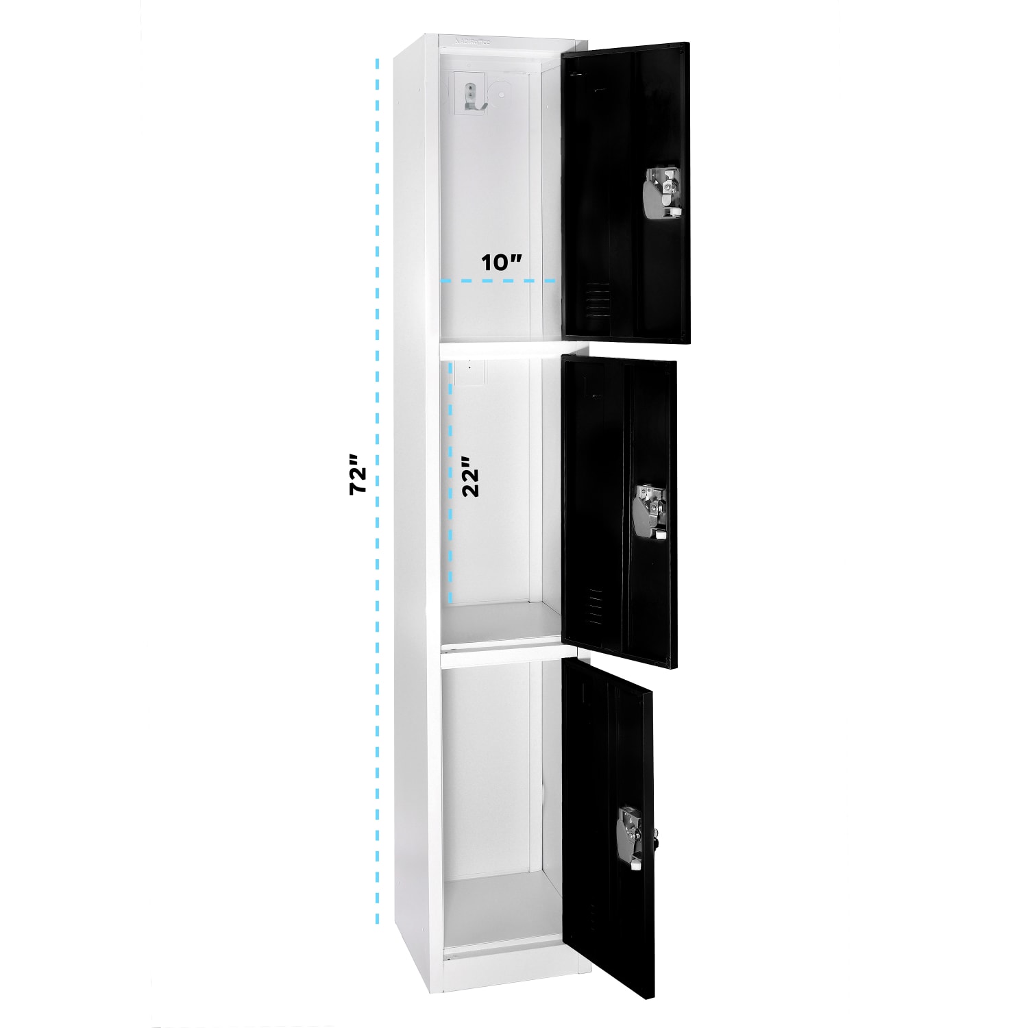 Alpine Large 3-Tier Steel Lockers, 72inH x 12inW x 12inD, Black, Pack Of 4 Lockers - Image 4