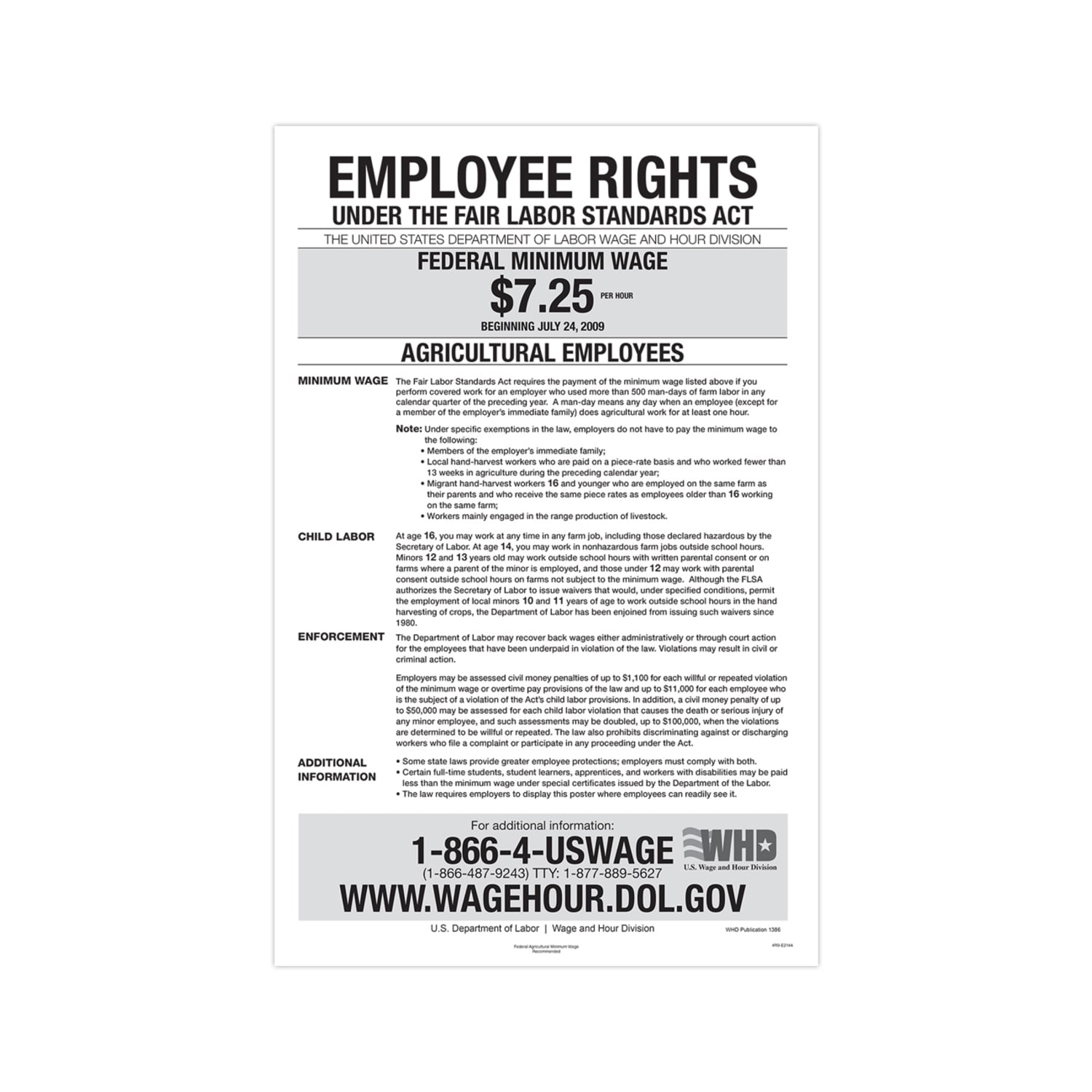 ComplyRight Federal Specialty Posters, Agricultural Minimum Wage, English, 11in x 17in